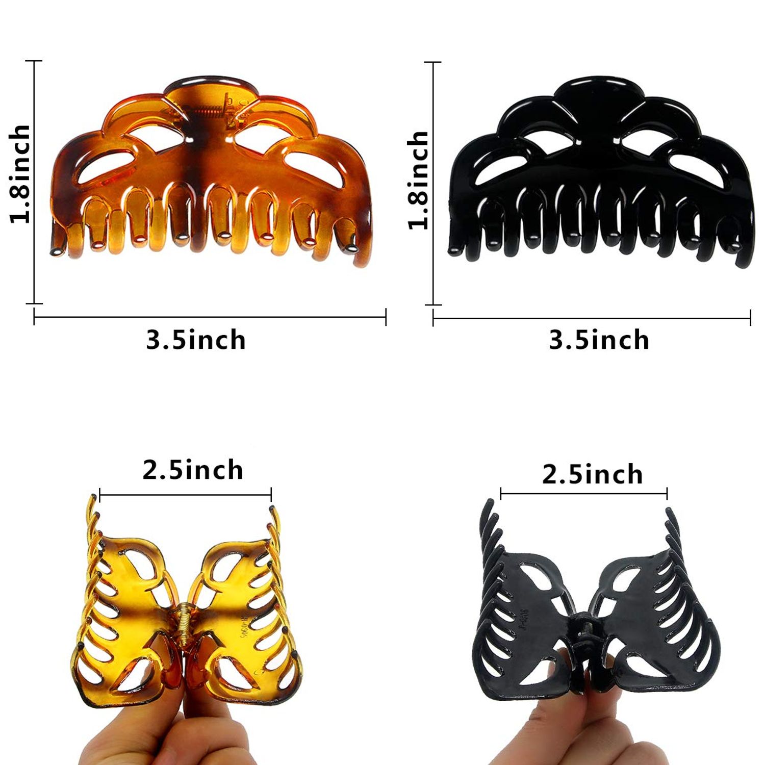ACCGLORY Medium Hair Claw Clips for Women Fine Hair Plastic Claw Clamps Clips in Set (Arc-Black+Brownish Red-M)