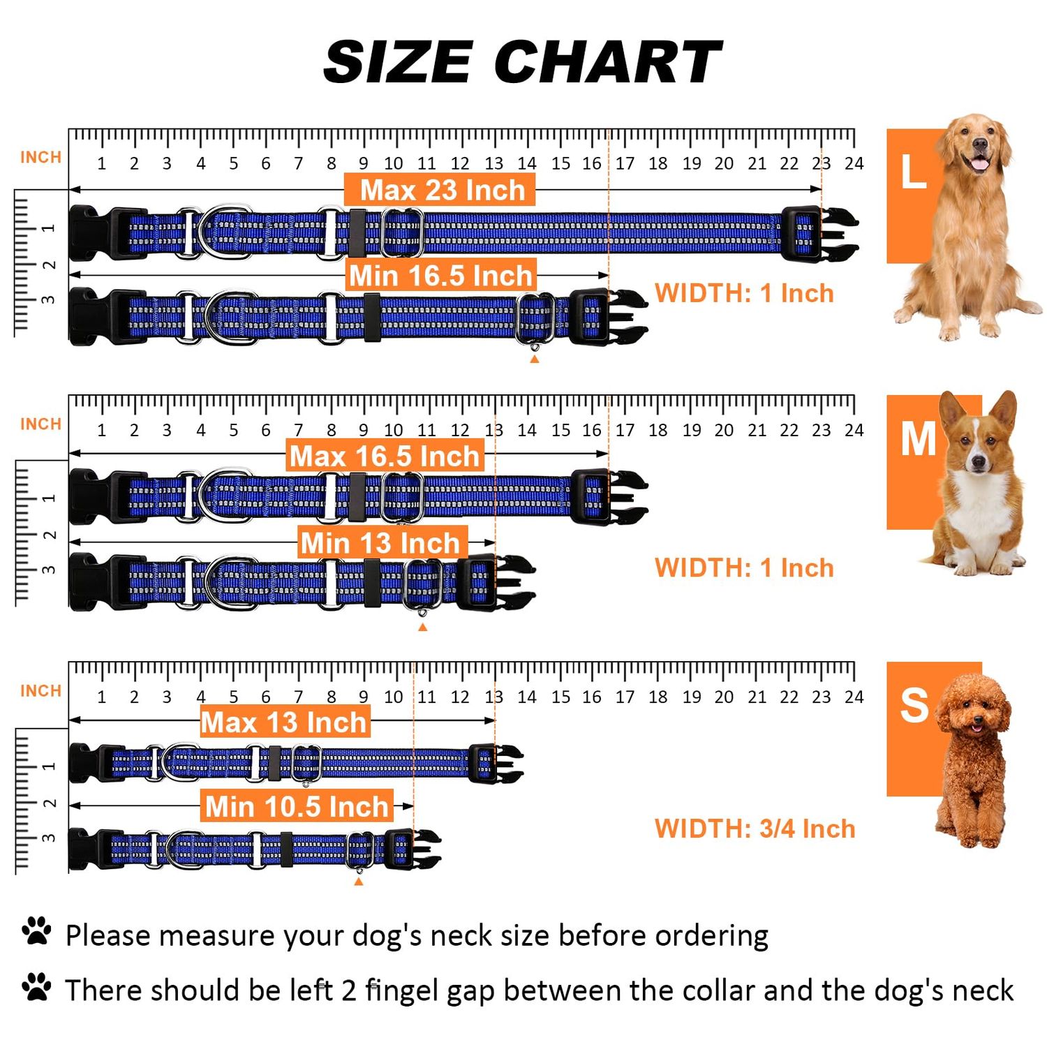 JOYEEIIOO Martingale Dog Collar, Adjustable Nylon Reflective Collar with Quick Release Buckle (Royal Blue, Large)