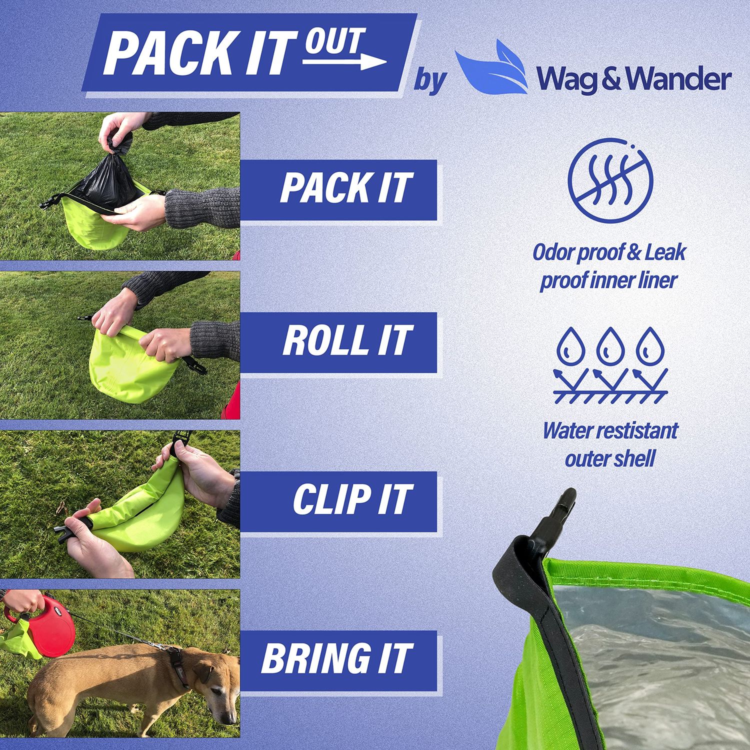 Reusable Smell Proof Waste Bag - Dog Poop Bag Holder for Dog walkers + Hiking with Dogs & Camping. Odor Proof Wag Bag, Diaper Wet Bag, Camping Trash