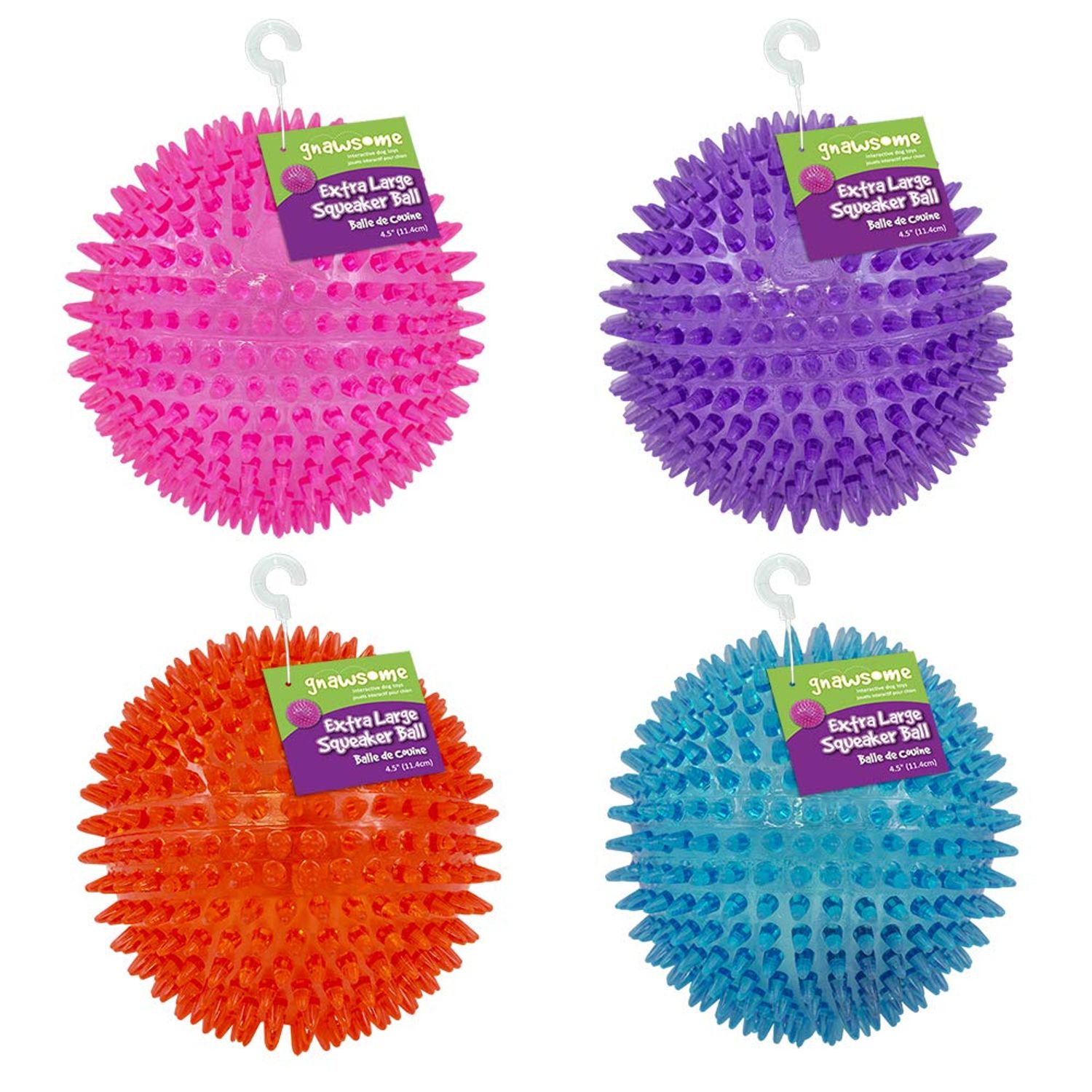 Gnawsome™ 4.5” Spiky Squeaker Ball Dog Toy - Extra Large, Cleans Teeth and Promotes Good Dental and Gum Health for Your Pet, Colors will vary, 4.5"