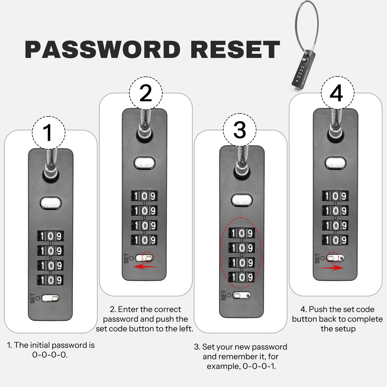 UP Security Combination Lock Keyless Cable Padlock with Steel Wire Rope, Resettable Combo Code Anti-Theft for Locker, Cabinet, Fence, Gate, Pet Door, Bike Helmet Safe (Grey, 11.8"(30cm) Short Cable)