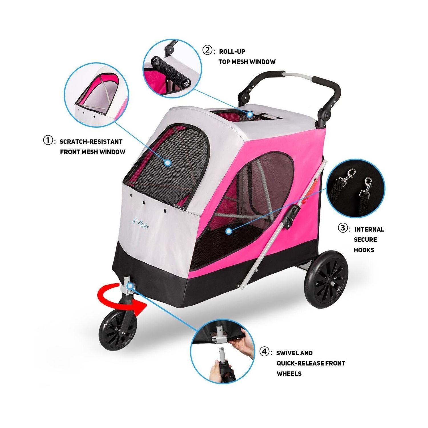Dog Stroller for Large Dogs, 3 Wheel Foldable Pet Stroller for Medium Large D...