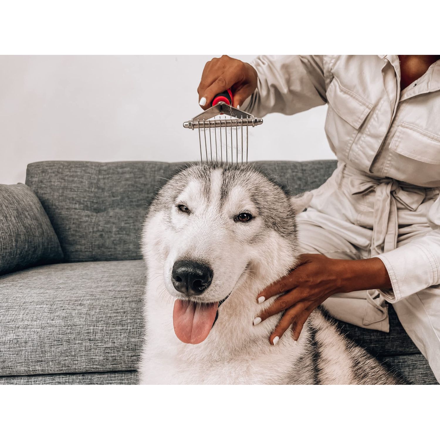 Tuff Pupper Dog Undercoat Rake Tool | Easily & Safely Remove Dead, Matted Or Knotted Hair | Ergonomic Dematting Comb For Thick Coats | Non-Slip Safety Handle Provides Precision Control Against Knots
