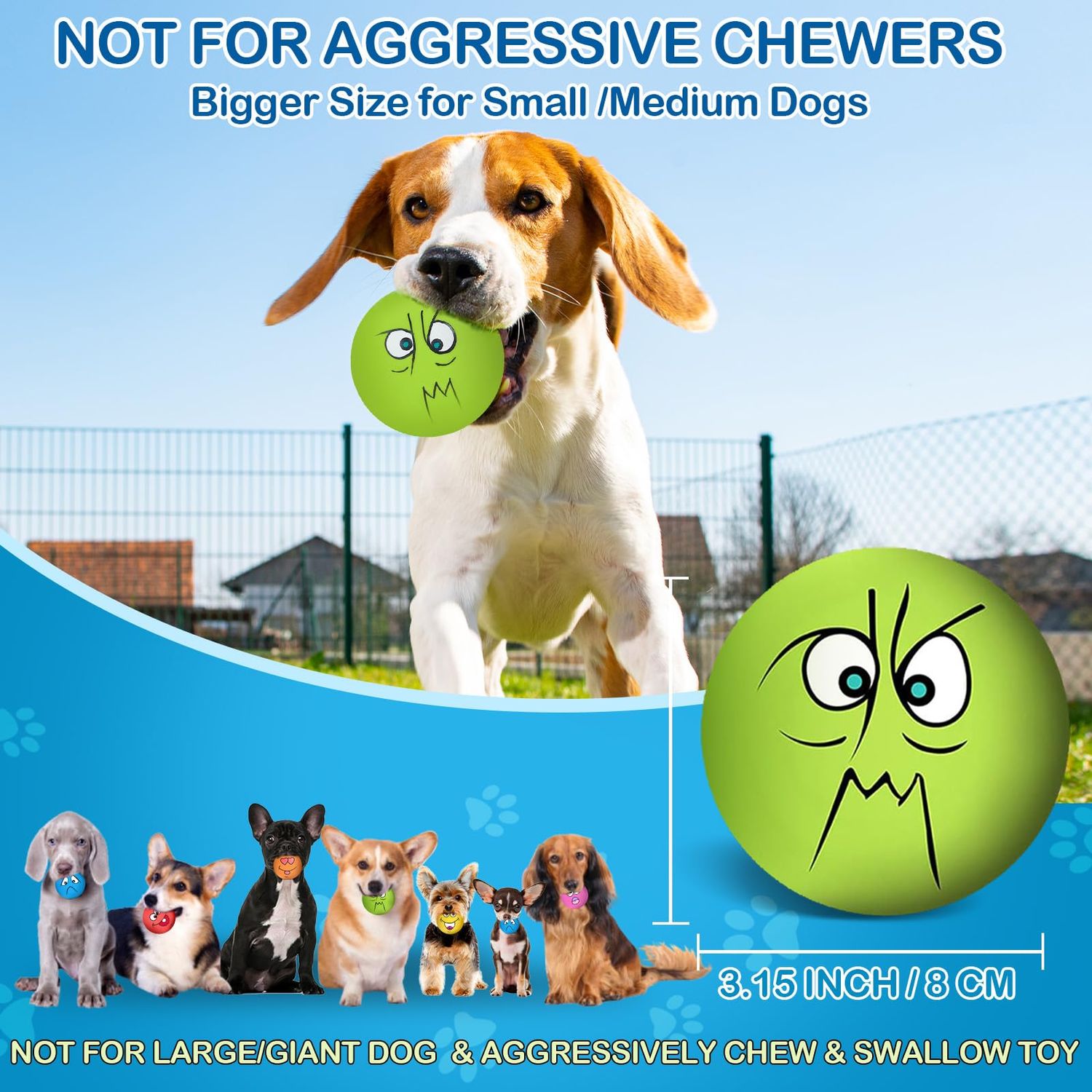 Coricorsu 3.14" Squeaky Dog Toys Funny Smile Face Chewing Latex Rubber Soft Fetch Play Interactive Squeaky Dog Balls for Puppy Small Medium Pet Dog (3PCS)