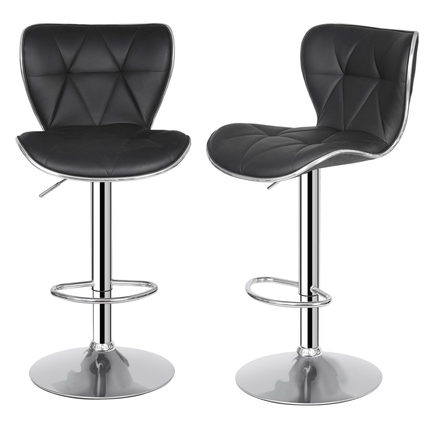 Set of 4 Black Bar Stools w/Shell Back PU Leather Back Adjustable Swivel Stools