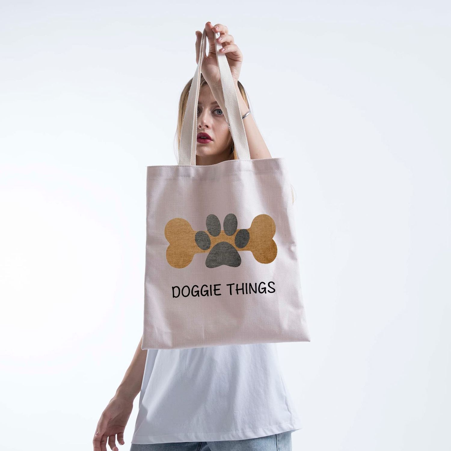 FOTAP Dog Lover Shopping Bag Dog Owner Tote Bag Doggie Things Tote Bag Pet Dog Tote Bag Dog Toys Tote Bag Dog Park Shopping Bag Doggie Gift (DOGGIE THING)