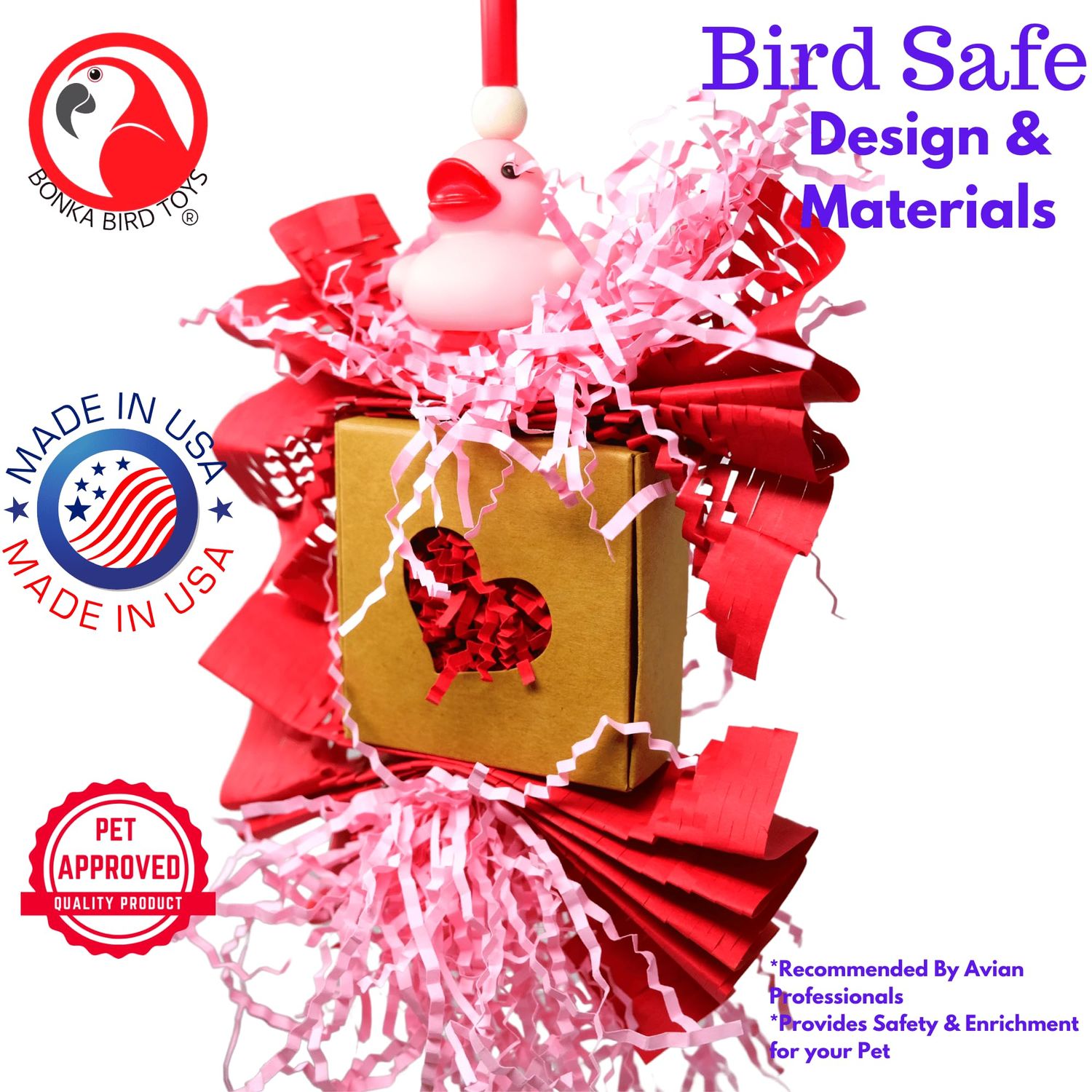 Bonka Bird Toys 1004 Love Duck Valentine's Parrot Foraging Chew Cage Toy, Conure, Pionus, Lorikeets, and Similar Sized Breeds.