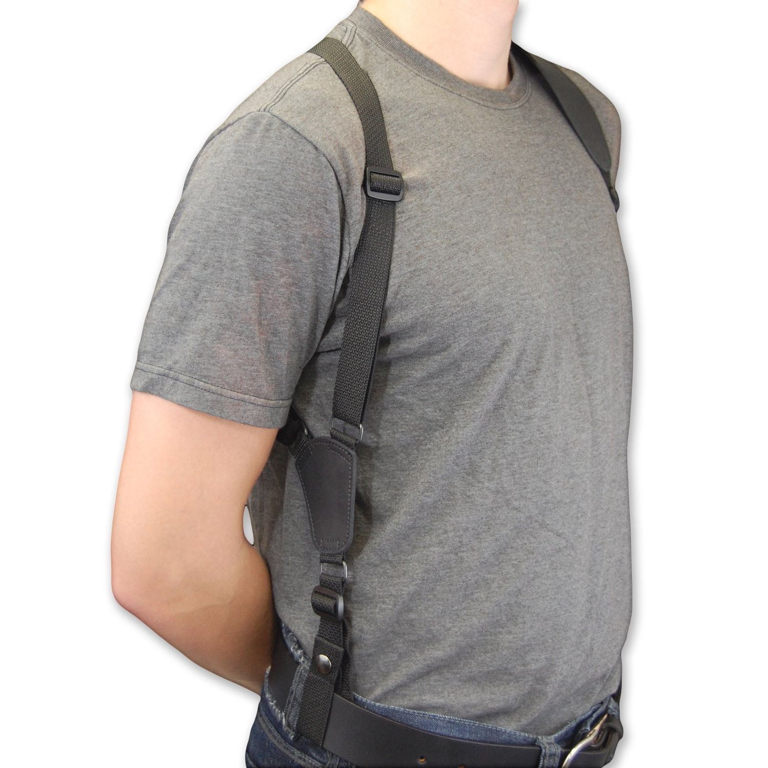 New Barsony Black Leather Cross Harness Vertical Shoulder Holster for 4" 38 357 44 Revolvers (S&W K&L 686 686+, Left)