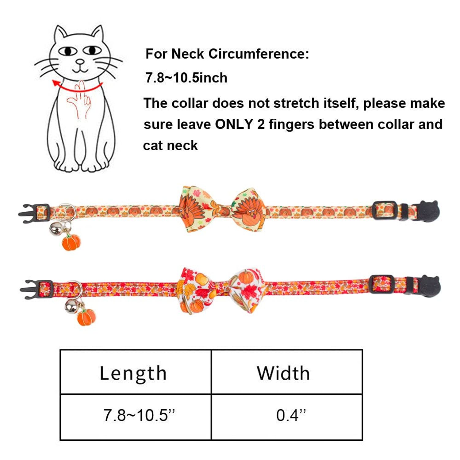 ADOGGYGO Thanksgiving Cat Collars with Bow Bell, Breakaway cat Collar with Bowtie Pumpkin Cat Kitten Collar for Girl Boy Cats Kittens (Thanksgiving)