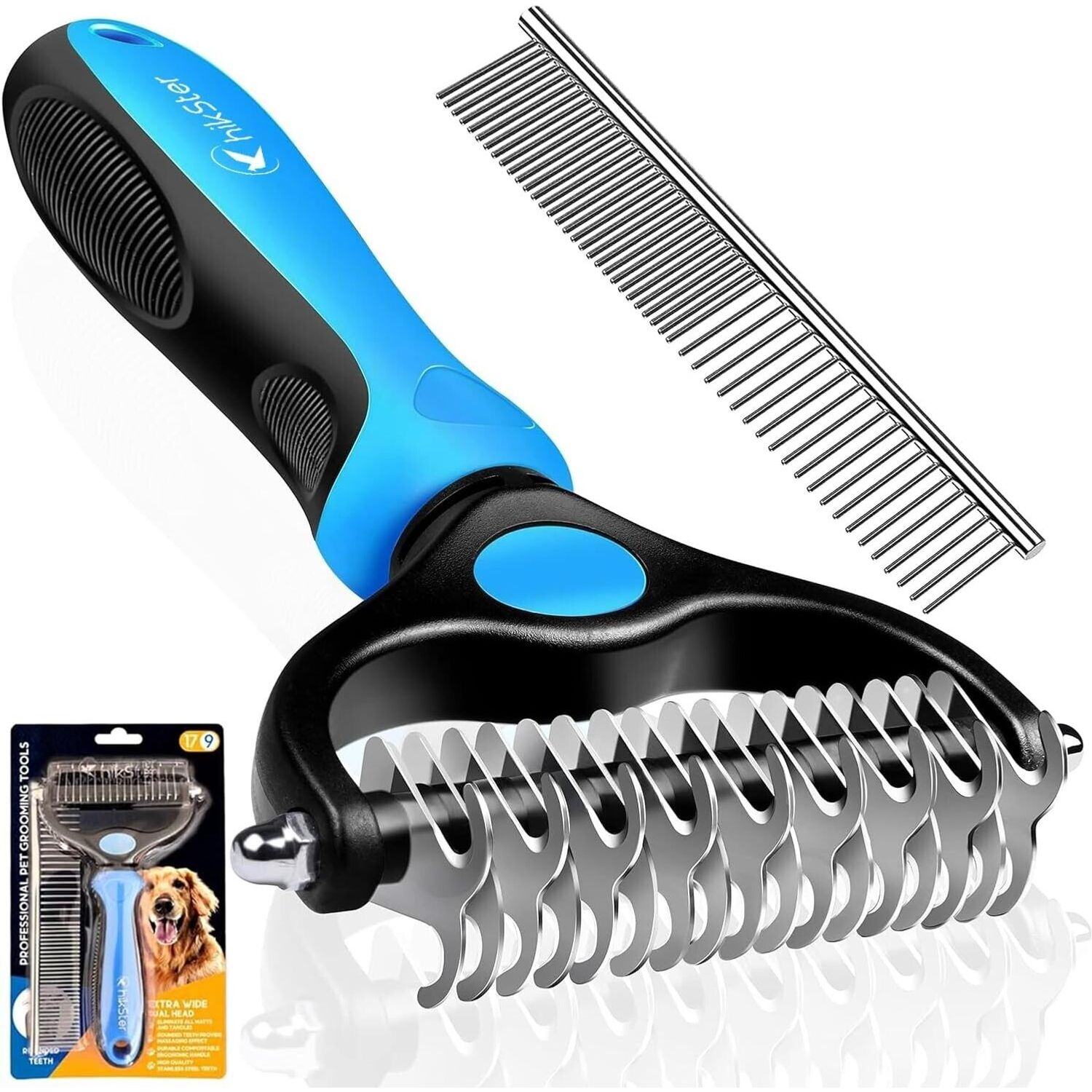 Undercoat Rake for Dogs Double Coat with Pet Comb, Pet Grooming Brush
