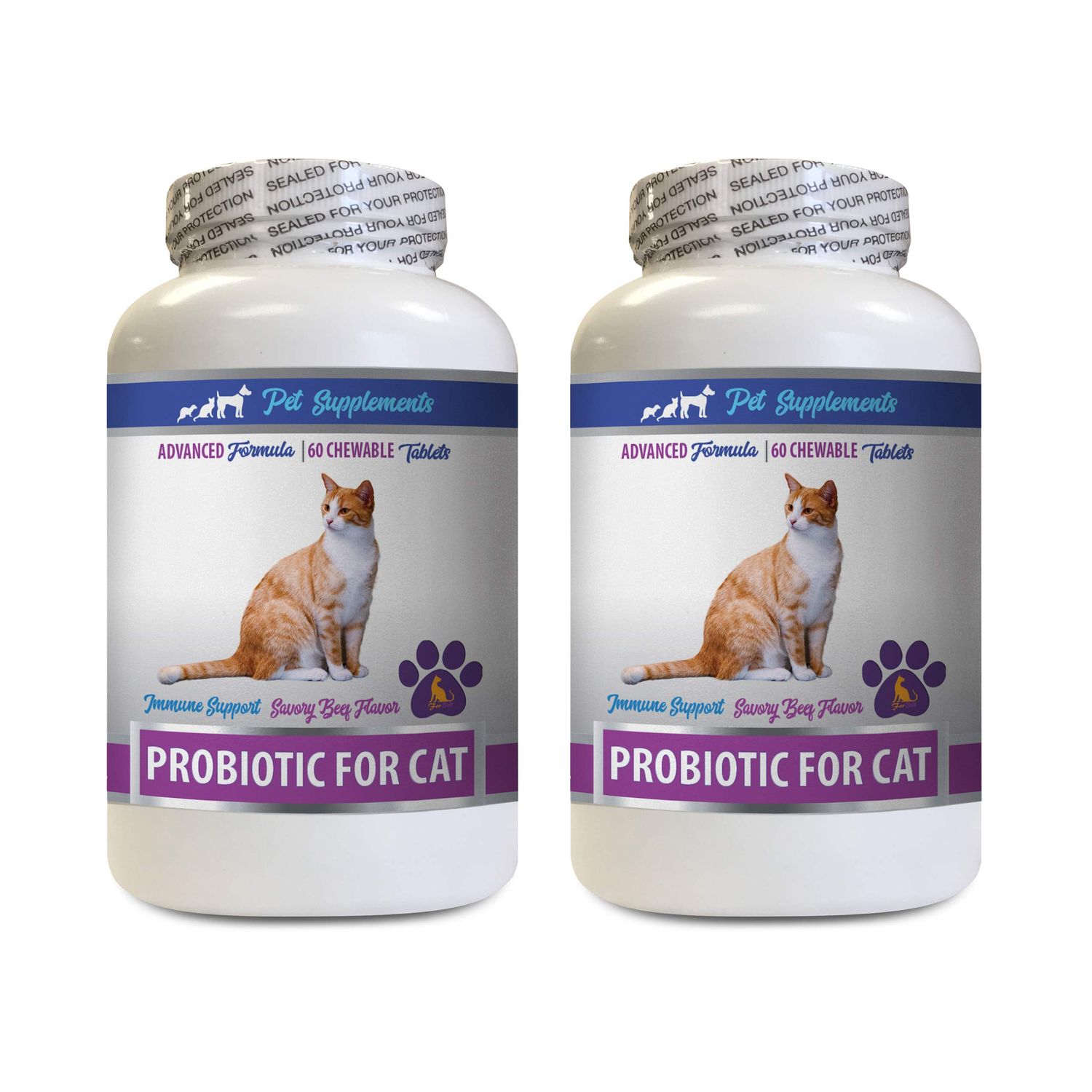 cat Digestive Supplements - CAT PROBIOTICS - Immune Support - Savory Beef Flavor - Natural Formula - Anti Diarrhea for Cats - 2 Bottles (120 Treats)