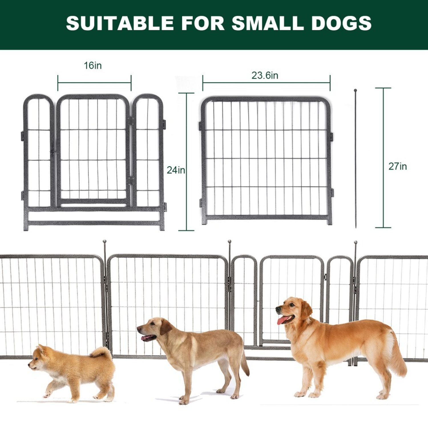 16 Panels Dog Playpen for Outdoor,yard,camping,24"Height Dog Fence with 2 Doors