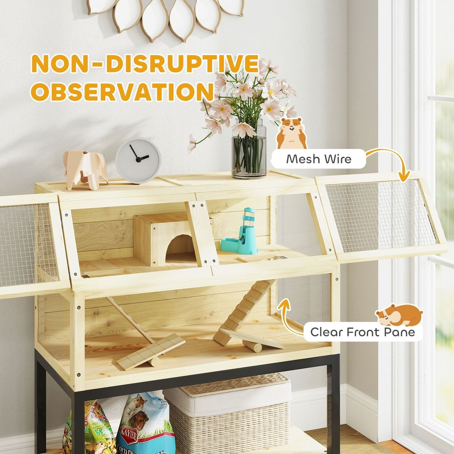Hamster Cage on Wheels with Storage Shelf, 34"L x 17"W x 40"H