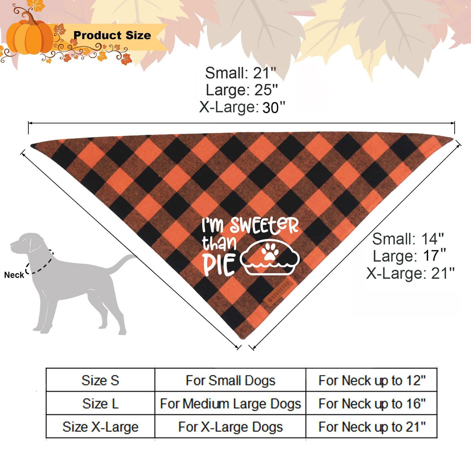 ADOGGYGO Thanksgiving Dog Bandanas, Orange Plaid Pet Scarf, Premium Cotton Fabric, Multiple Sizes Offered, Fall Thanksgiving Bandanas for Large X-Large Dogs Pets (X-Large, Thanksgiving)