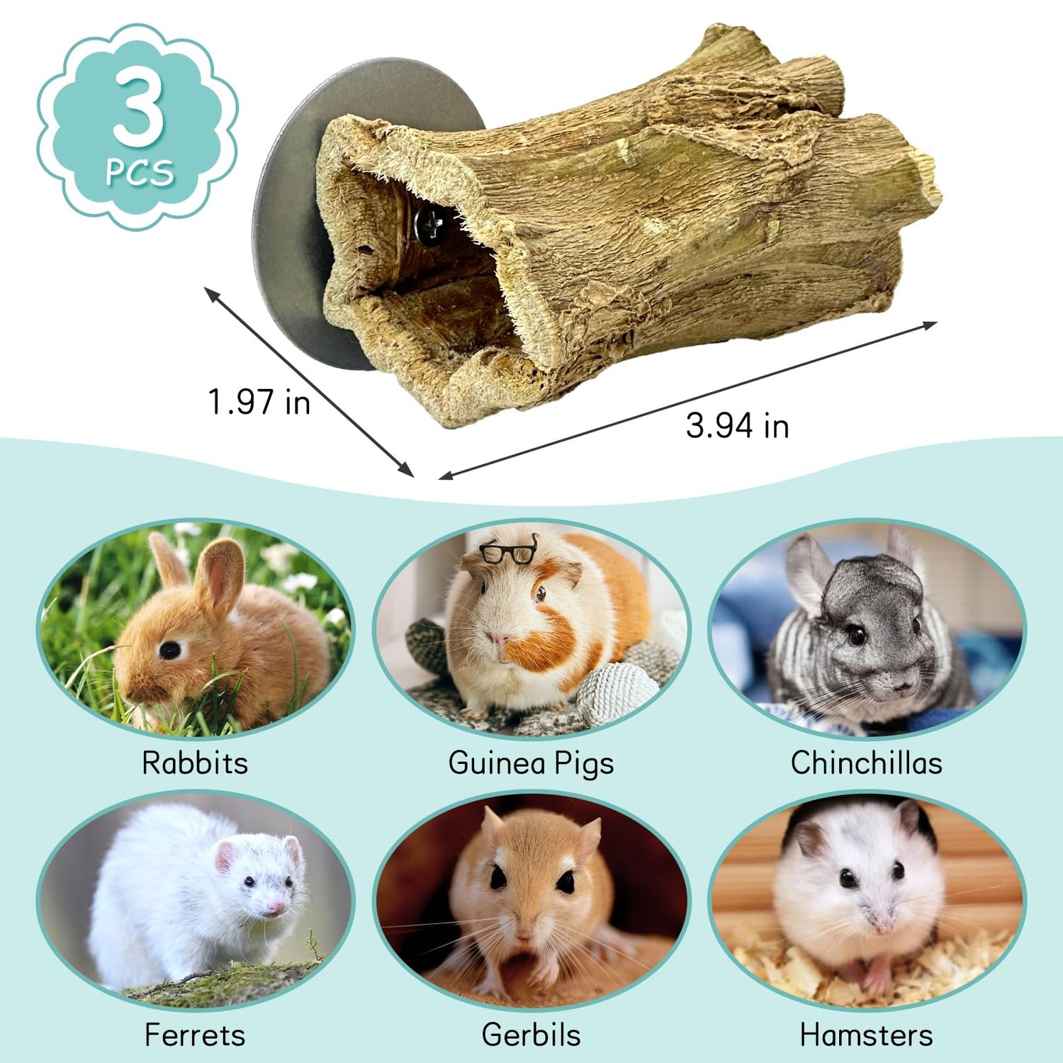 Fhiny Rabbit Chew Toys, 3 PCS Hanging Natural Papaya Wood Chew Sticks Guinea Pig Treats for Dental Care Small Animal Molar Snacks Bunny Treats for Rabbits Guinea Pigs Chinchillas Hamsters Gerbils