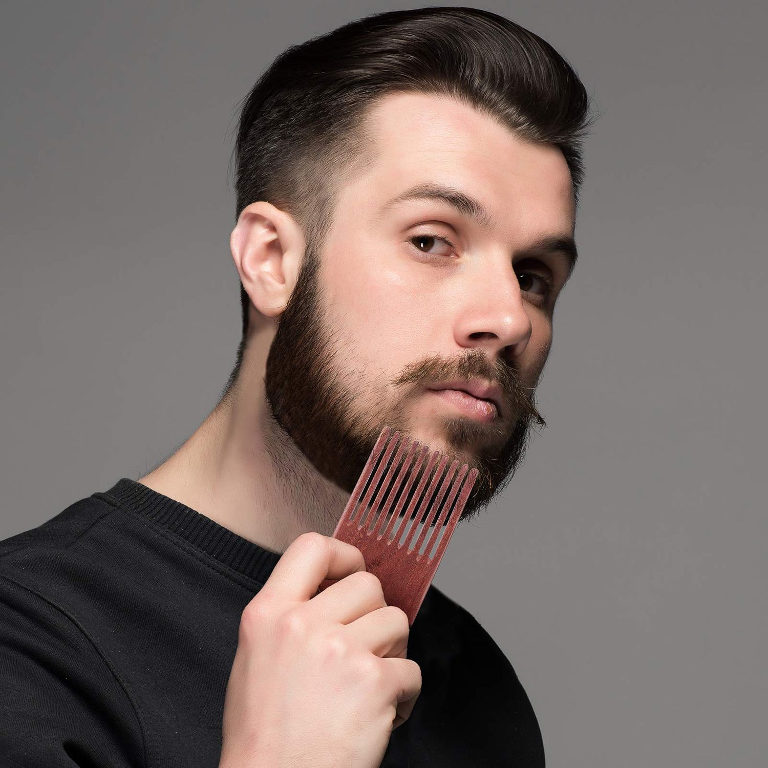 2 Pieces Wooden Beard Comb Wood Hair Pick Comb Beard Pick Comb Wooden Hair Picks Long Tooth Detangling Comb for Women Men (Natural Color) (Reddish Brown)