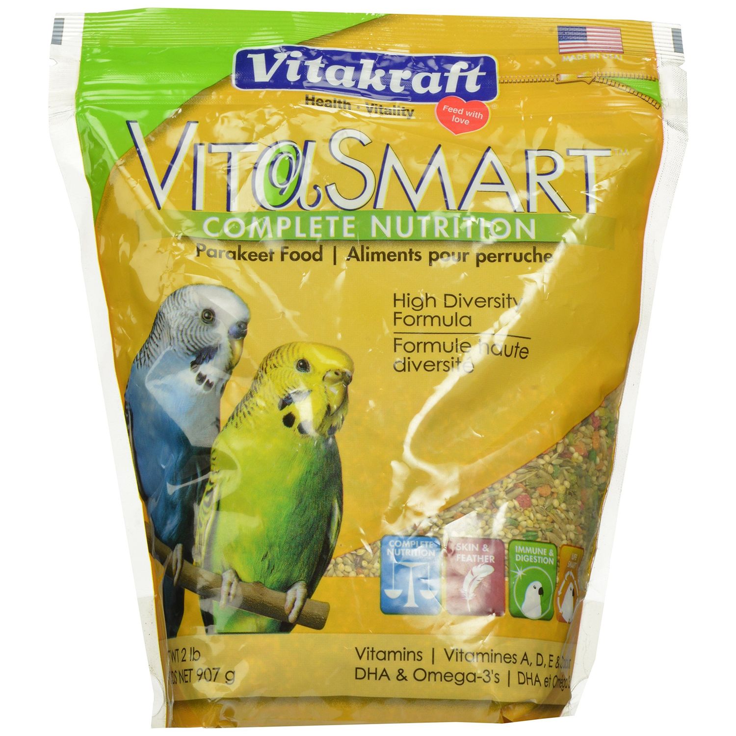 Vitakraft Vita Smart Gourmet Parakeet Food - Vitamin-Fortified - Daily Pet Bird Food 2 Pound (Pack of 1)