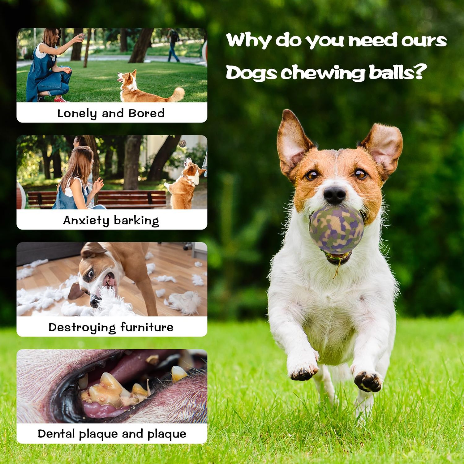 TOONOVEL Dog Interactive Toys 2 Pack, Dog Bone Chew Toys, Dog Balls, Tooth Cleaning Toys, Natural Herbal Infused Chew Toy for Dogs with Destructive Behavior, Anxiety, and Restlessness