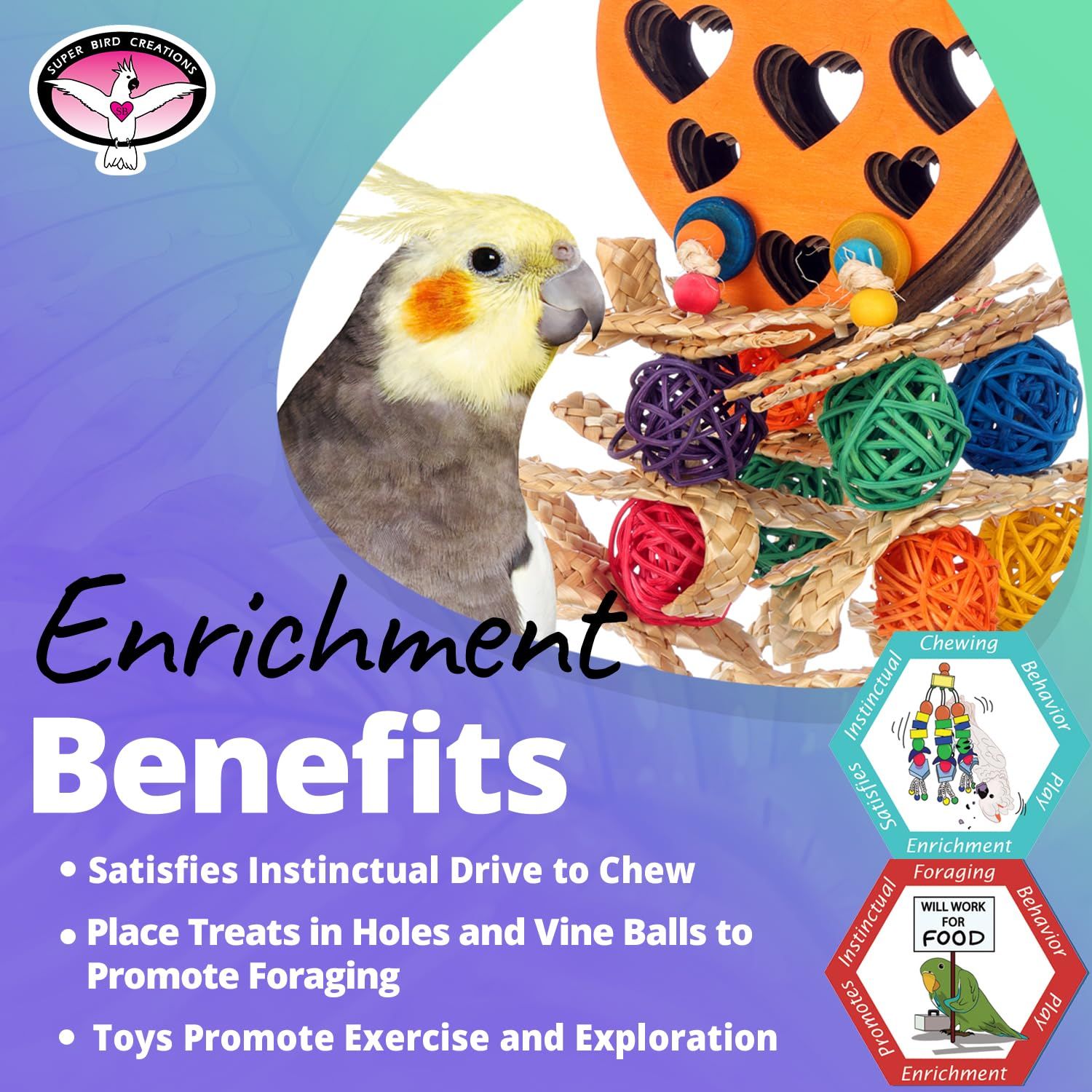 Super Bird Creations SB1207 Foraging Heart Bird Toy - Wooden Heart with Crunchy Cardboard Layers - Engaging Treat Holder Toy for Cockatiels, Caiques, Conures, Ringnecks - Ideal for Medium Bird Size