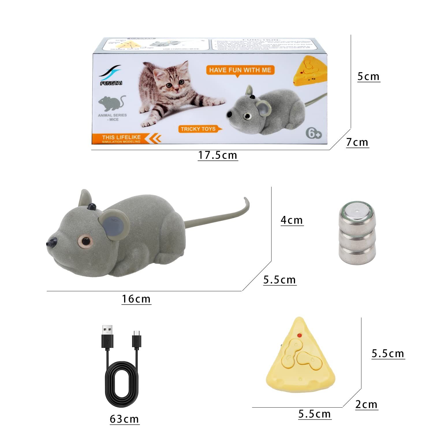 AMCHSURI Interactive Mice Toys for Indoor Cats Remote Control or Smart Sensing Two Mode with Automatically Sense Obstacles and Escape Moving Electric Tricky Mouse Cat Toys, Gray