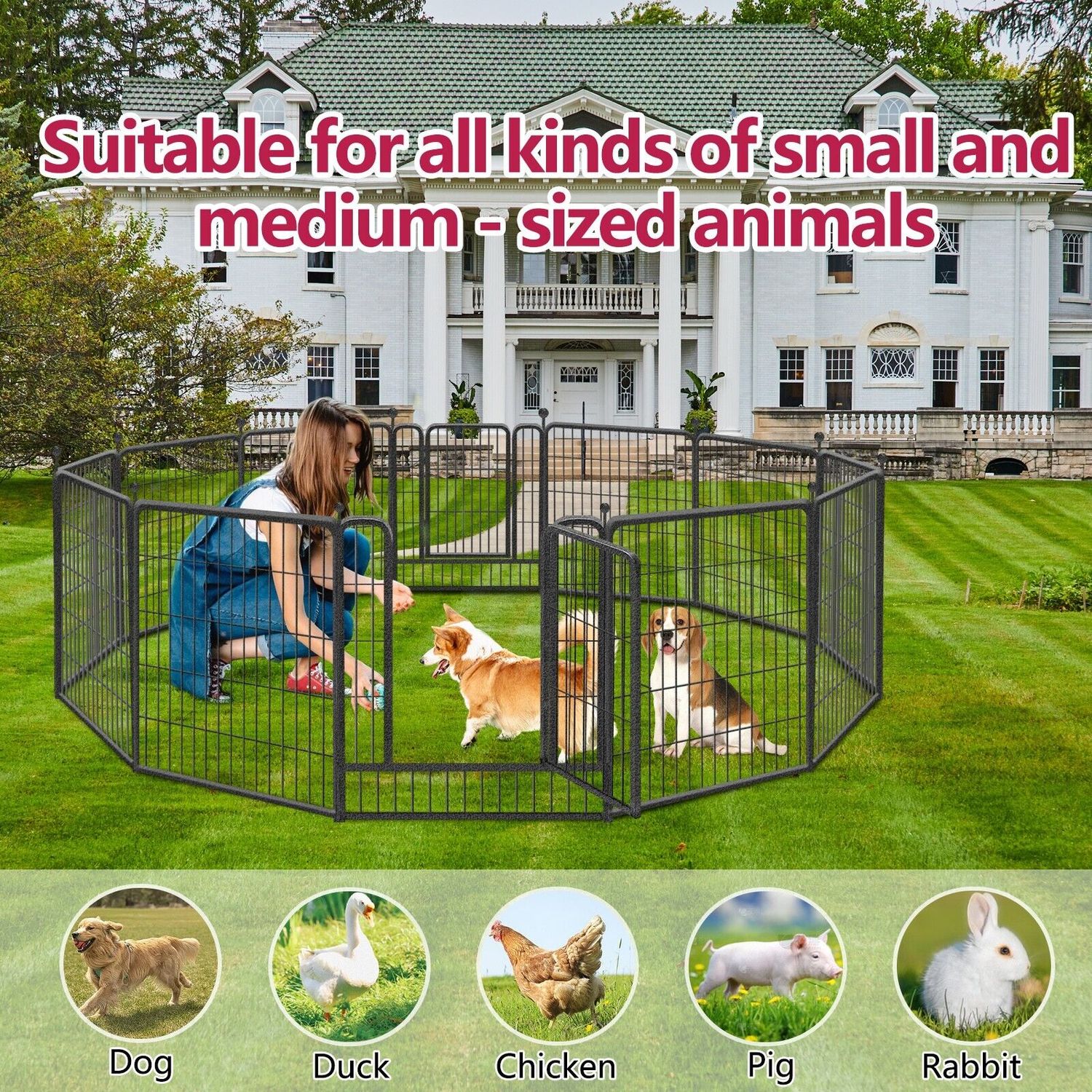32 Inch Heavy Duty Dog Playpen 16 Panels Exercise Pen Pet Fence Cage with Door