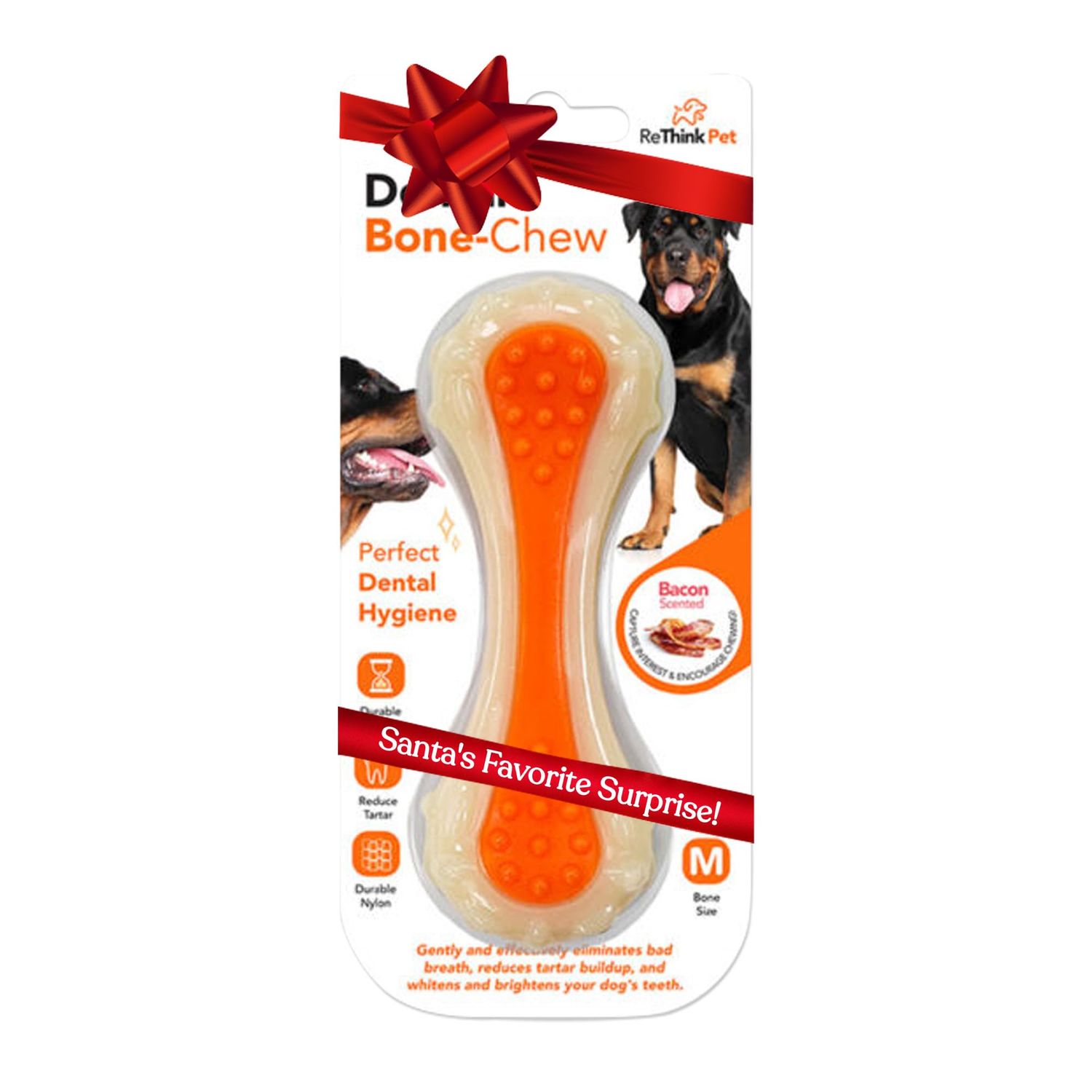 ReThink Pet Dental Bone Dog Chew Toy, Medium Bacon-Scented Dog Chew Bones, Odor-Stimulating Nylon Dog Bones and Chew Toy, Durable and Tough Dog Toys for Boredom
