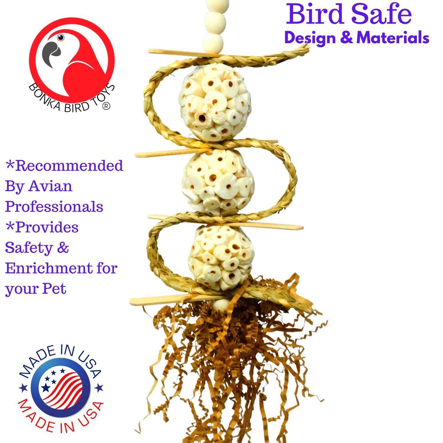 Bonka Bird Toys 2552 Sola Chewballicious Natural Medium Parrot Shred Cage Toy, Cockatiel, Parakeet, Conures, and Similar Birds