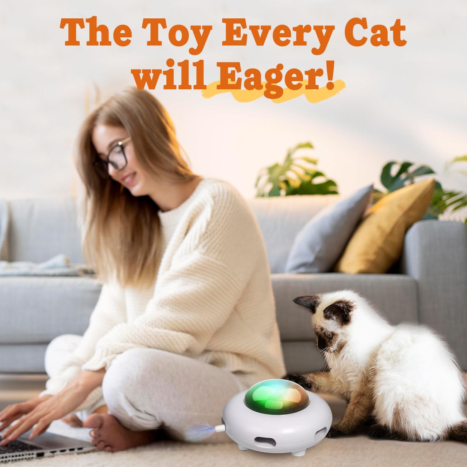FOUR ANGELS Interactive Cat Toys for Indoor Cats, Automatic Kitten Toys, Moving Feather Kicker, Fun Exercise & Hair Removal Toy, USB Rechargeable
