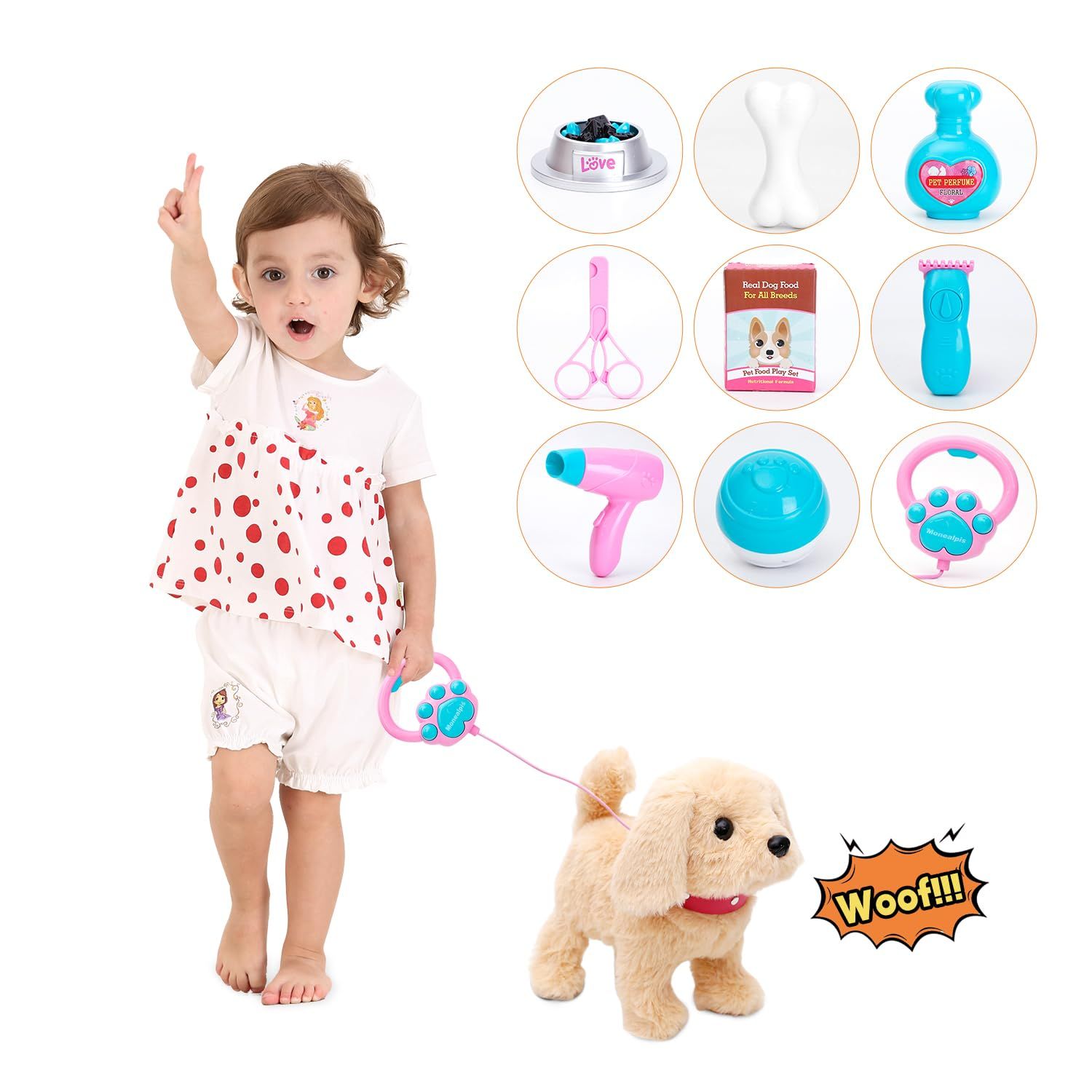 Monealpis Interactive Walking Dog Toy - Toddler Walking Plush Dog Toys for Kids, Toys for Girls 2 Years Old - Electronic Golden Retriever Plush Toy with Singing, Barking, and Tail Wagging