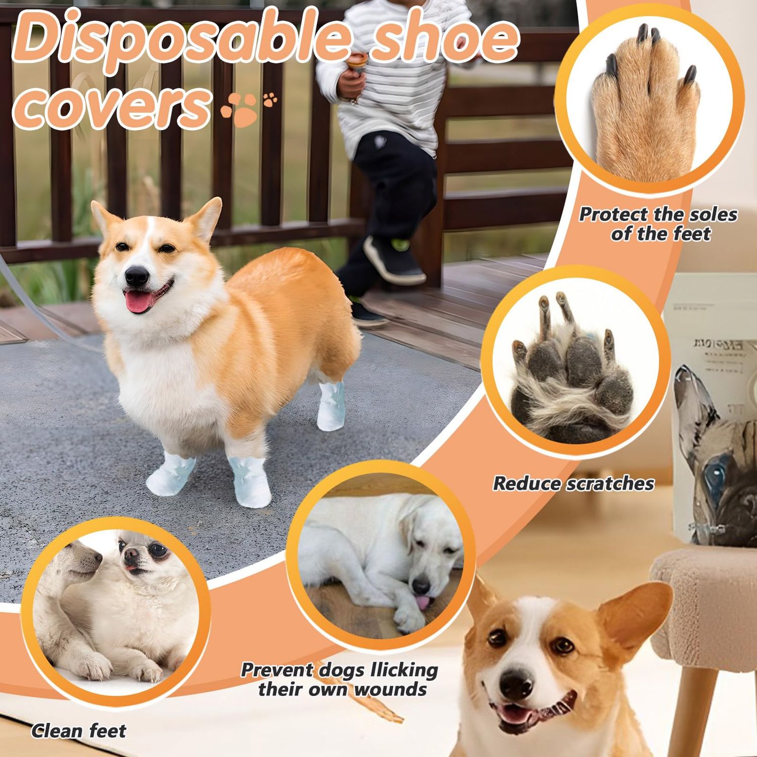 40 Pcs Disposable Dog Boots for Paw Protection with Adjustable Self-Adhesive Bandage, 6.3 * 3.14in Waterproof Dog Foot Covers for Dog
