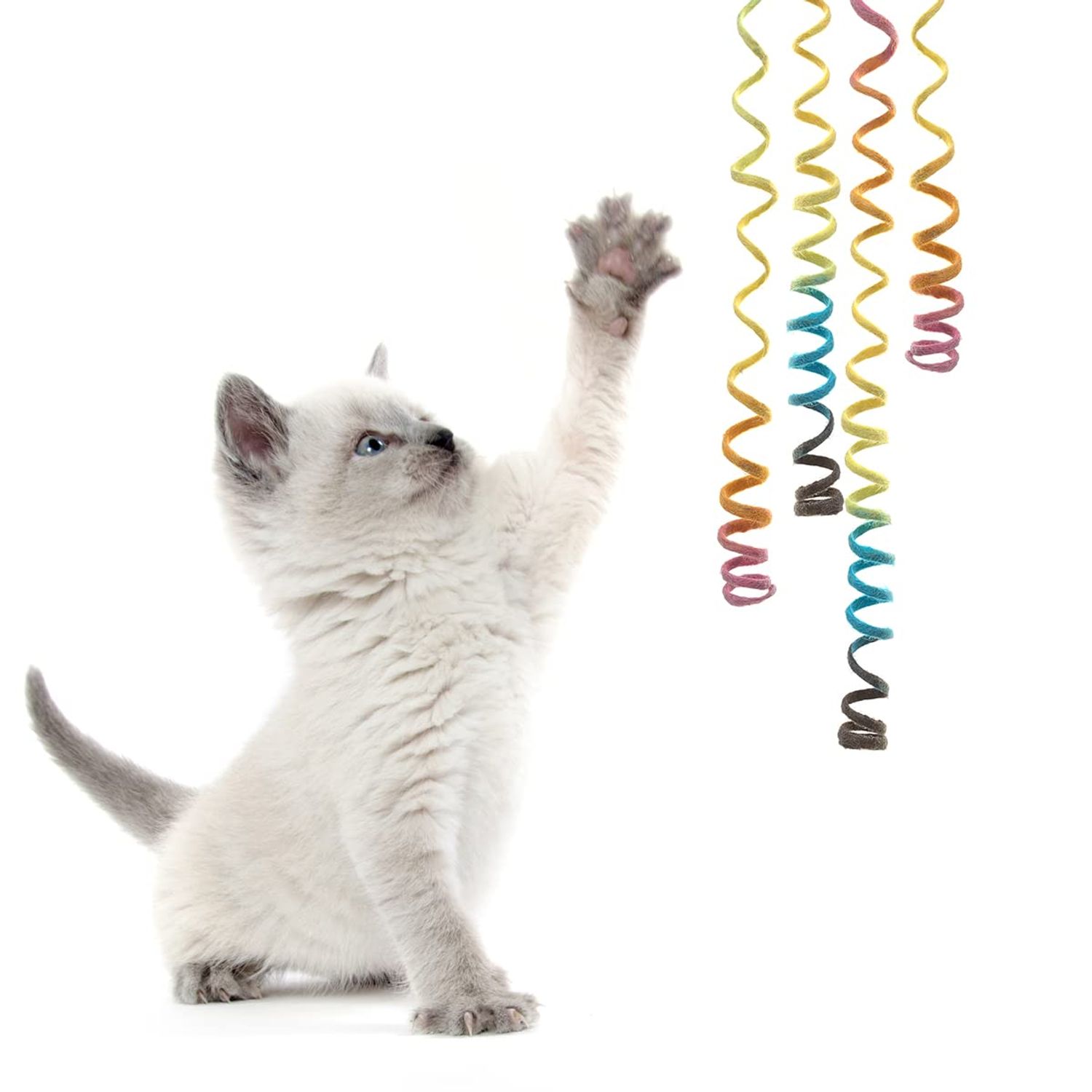 Glaciart One Felt Spring Cat Toy – 3 Pcs Soft Fuzzy Enrichment 100% Natural Wool Toy - Interactive Stretchable Play Cat Toy Set - Safe for Pets, Non-AZO Colored Dyes - 30” Long