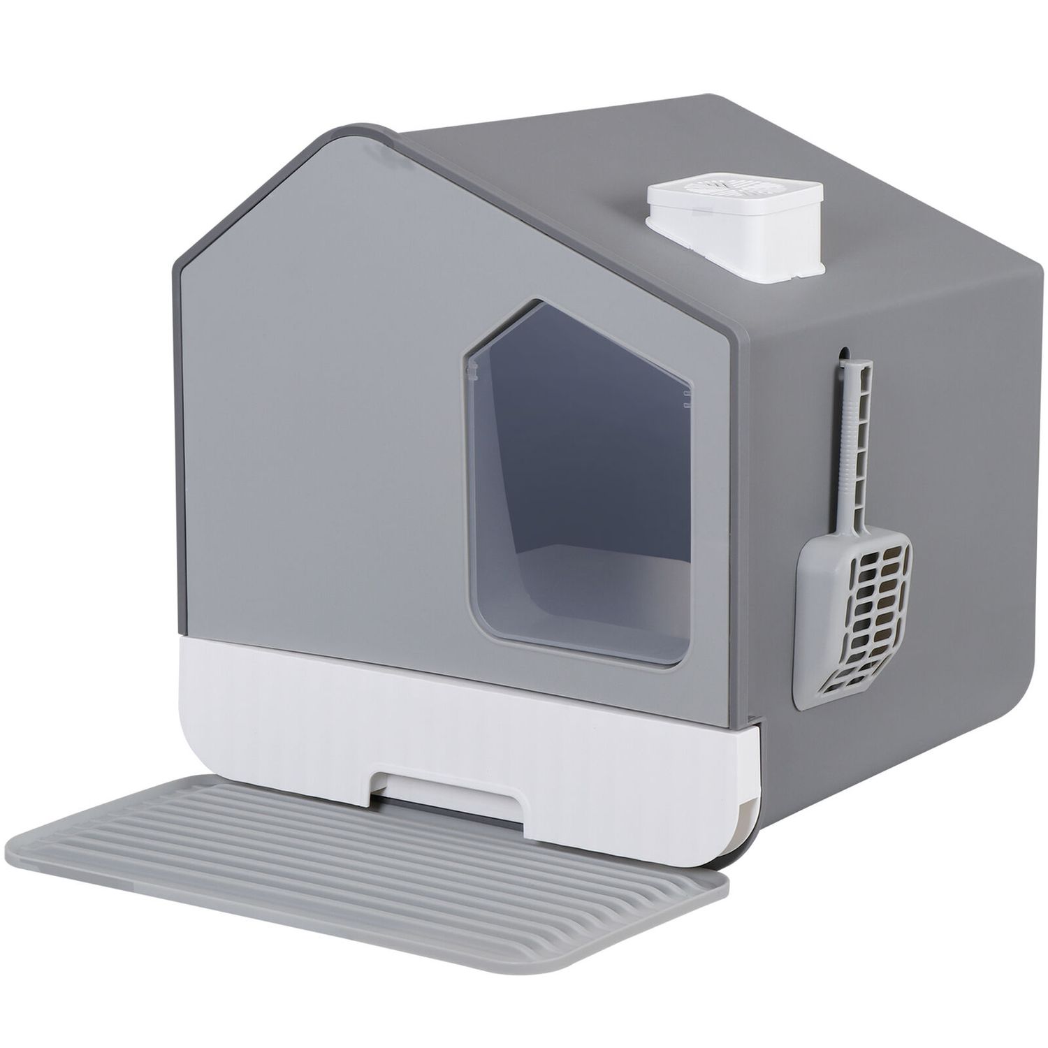 Large Enclosed Cat Litter Box with Scoop Anti-Splash Closed Litter Boxes Gray