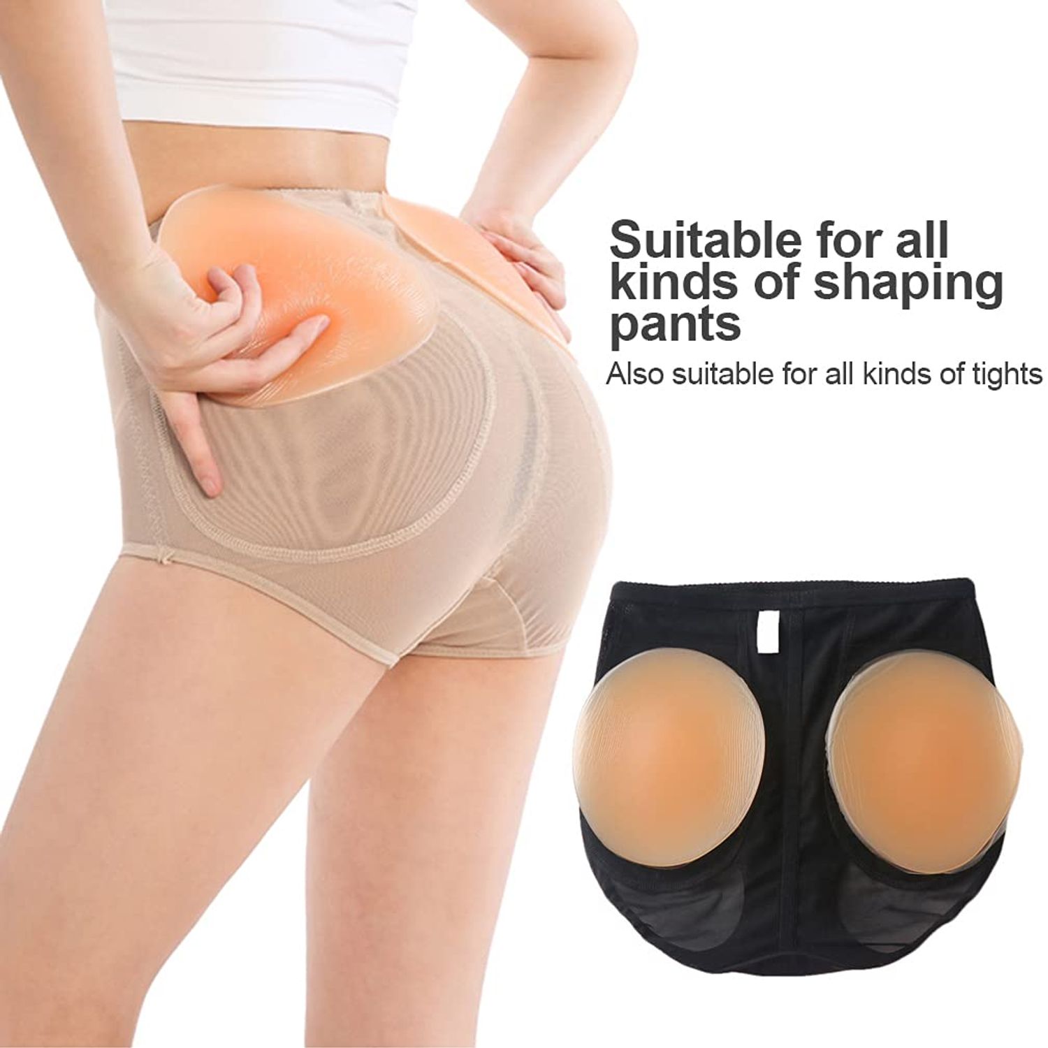 AFLIFLI 1-Pair Silicone Butt Pads, Portable Fake Hip Pads, Butt Lifter Enhancer & Padded Inserts Padding for Women Shapewear Control Panties Big Butt Peach