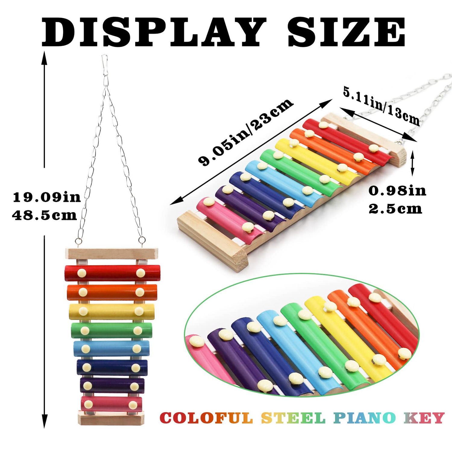Colorful Bird Xylophone Toy, Suspensible Funny Xylophone Toy with 8 Metal Keys, Bird Cage Toy Accessories for Chicken Bird Parrot Parrot Parakeet Budgies Love Birds