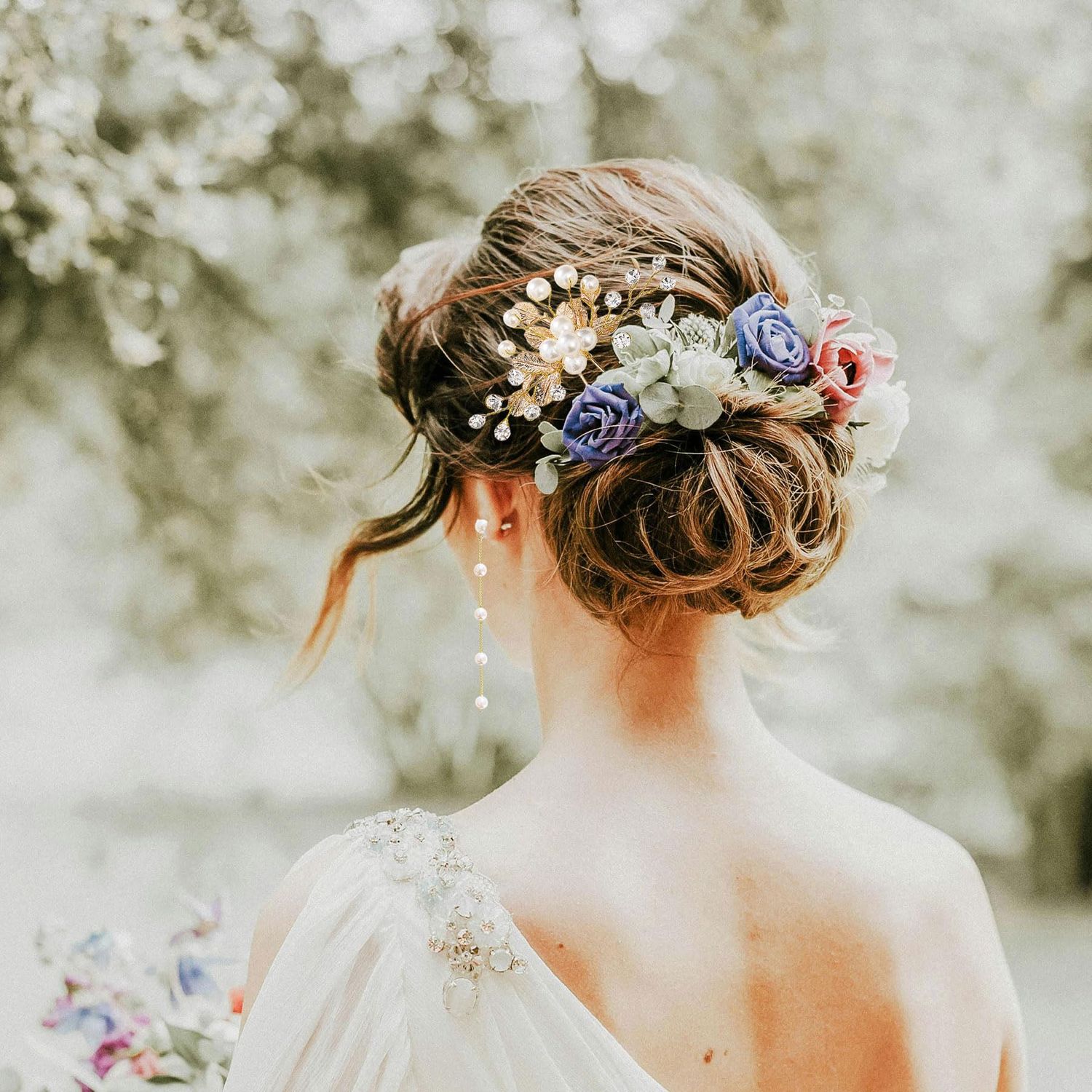 Bridal Wedding Hair Pins Crystal Pearl Hair Clip Rhinestone Hair Crystal Pearl French Hairpins Hair Wedding Hair Accessories(gold)