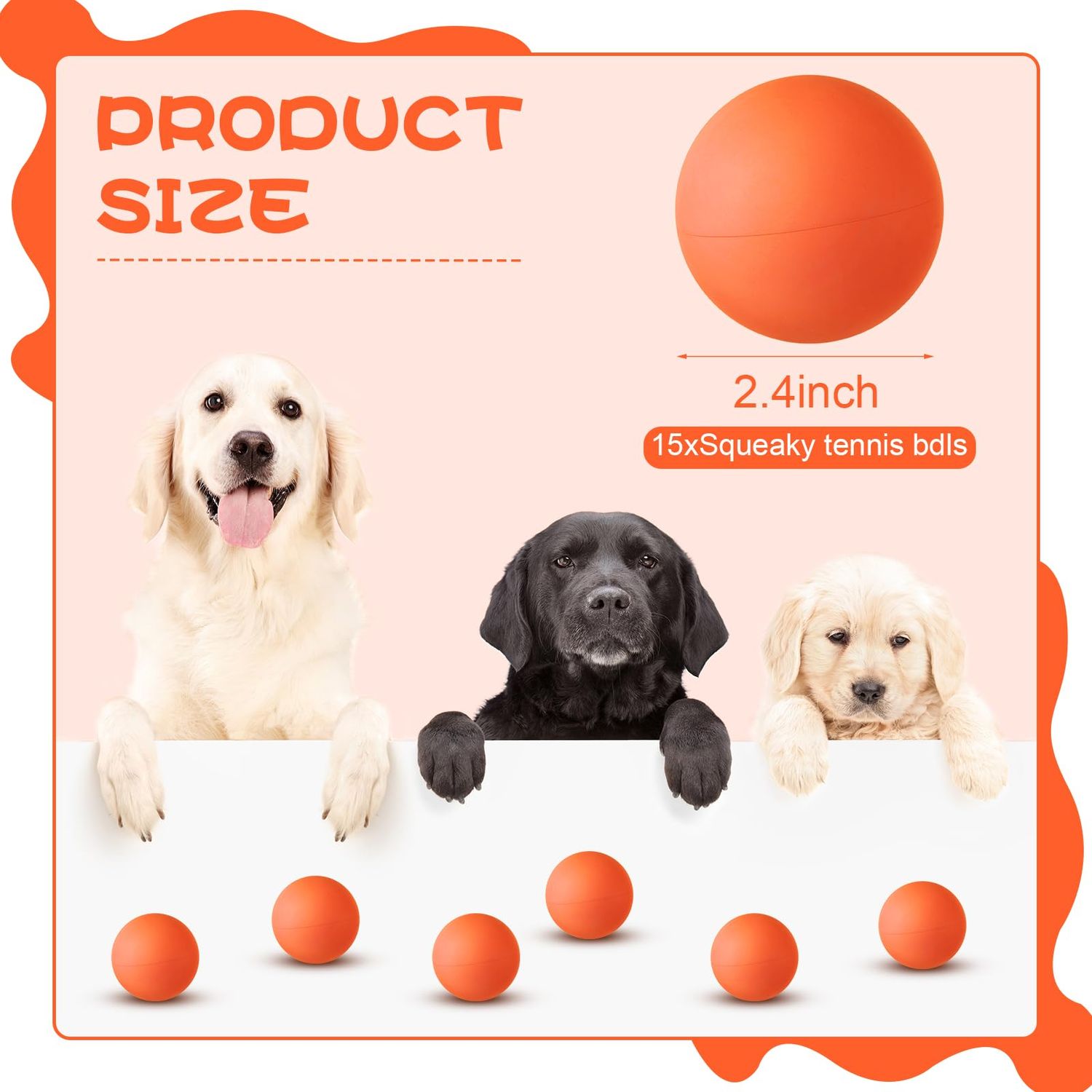 Hiboom 15 Pack Natural Rubber Tennis Balls for Dogs Catching Pet Dog Balls for Fetch Training 2.4 Inch Interactive High Bounce and Floatable Dog Toy Balls for Park Beach Gift(Orange)