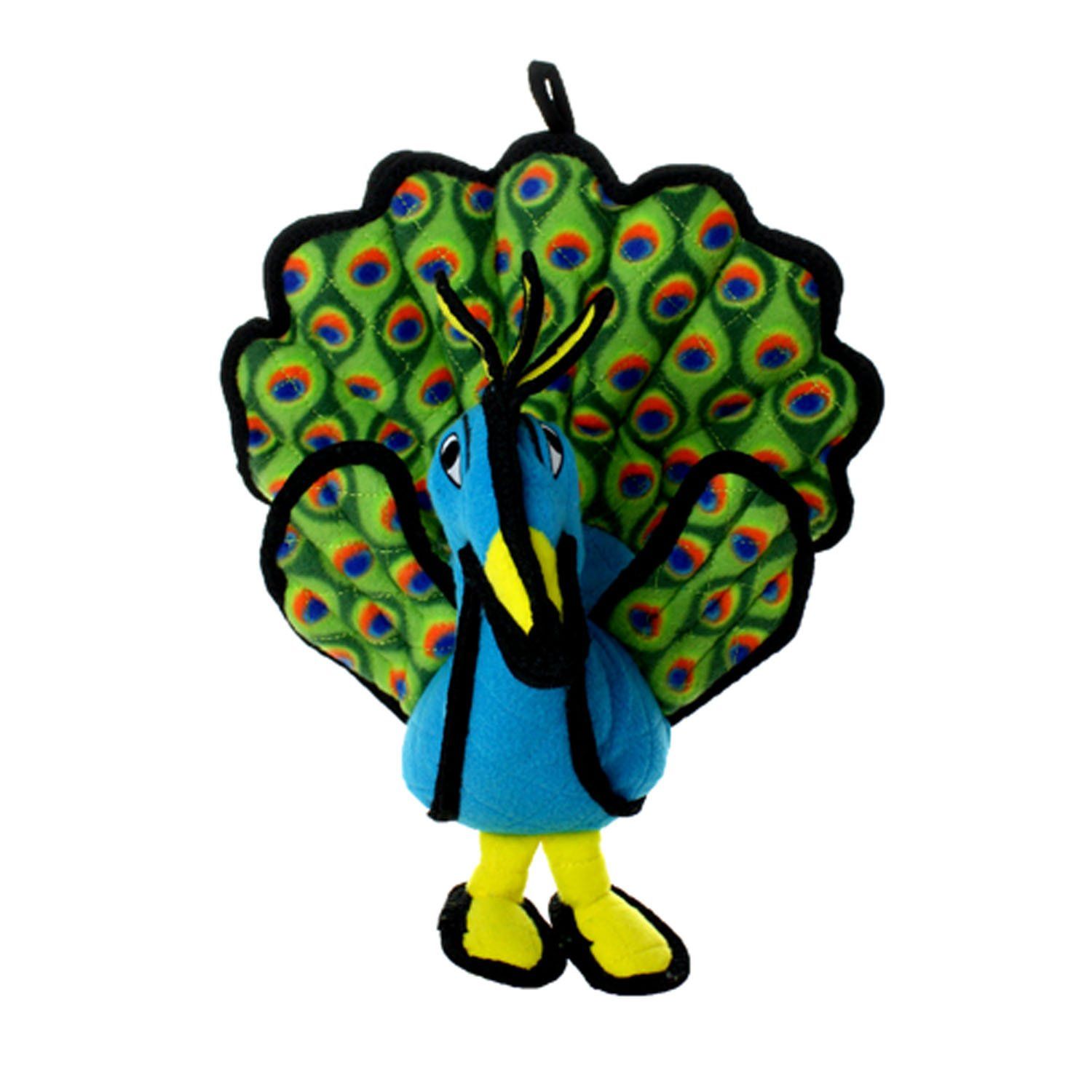 TUFFY - World's Tuffest Soft Dog Toy -Zoo Peacock- Multiple Layers. Made Durable, Strong & Tough. Interactive Play (Tug, Toss & Fetch). Machine Washable & Floats