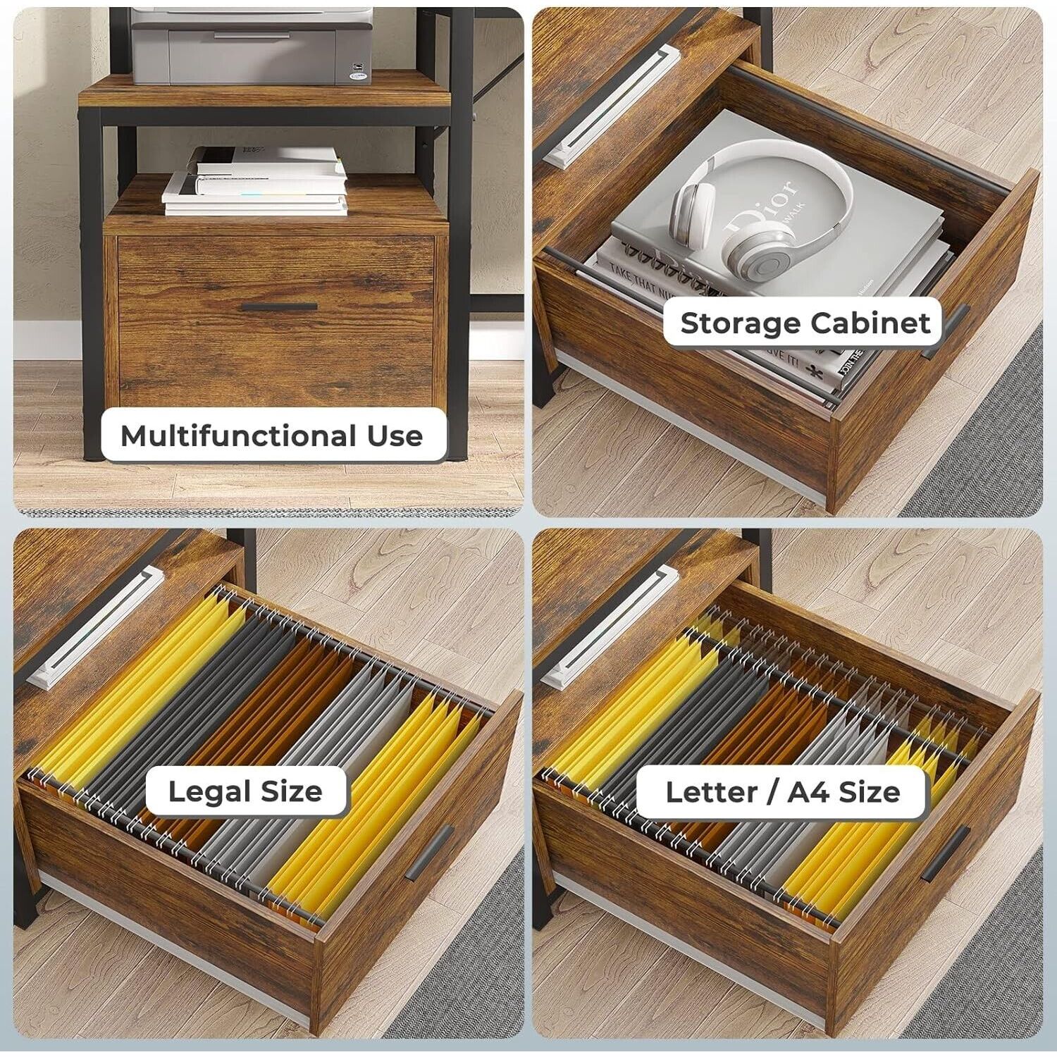 L Shaped Computer Desk with Led Light, 66" Home Office Desk with Power Outlet