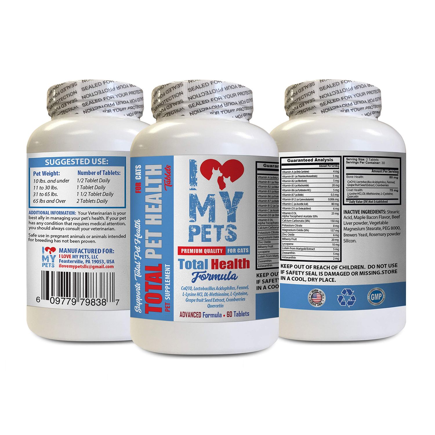 I LOVE MY PETS LLC cat Vitamins and Supplements Powder - Total PET Health for Cats - Premium Quality Formula - Chews - Vitamin e for Cats - 1 Bottle (60 Treats)