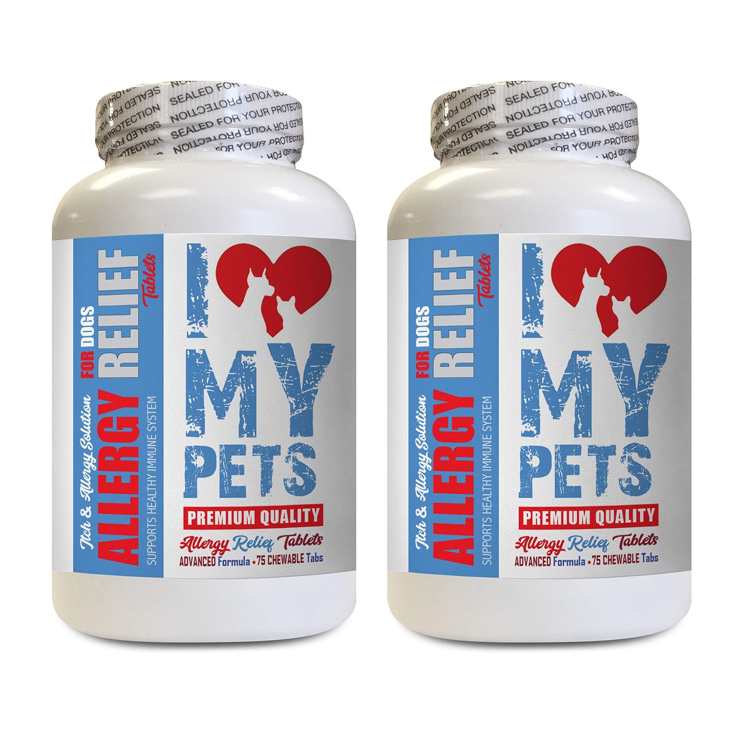 I Love My Pets Allergy Dog Treats - Dog Allergy Relief - Itch Relief - Premium Quality - Immune System Booster for Dogs - 2 Bottles (150 Treats)