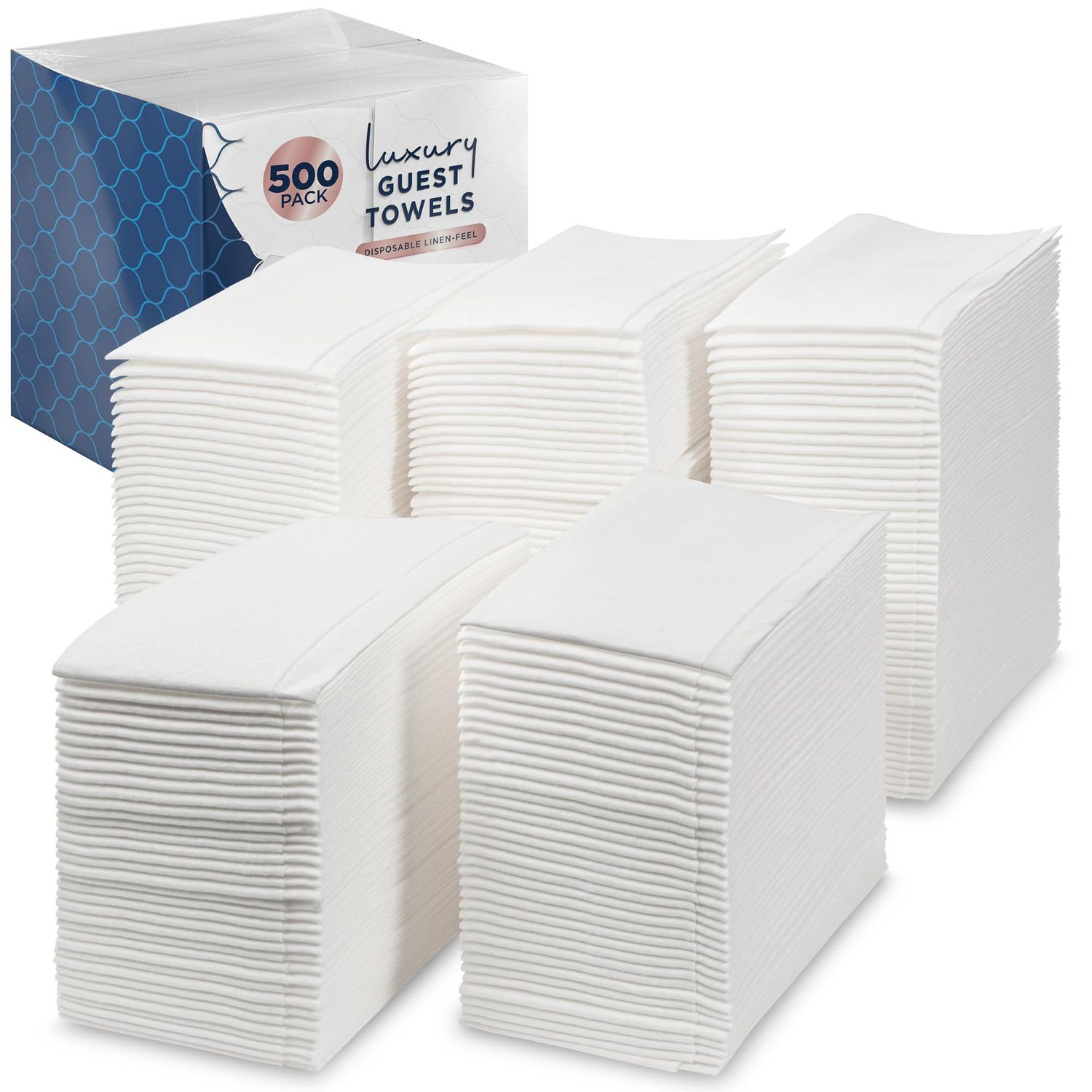 Disposable Guest Towels 500 Pack - White Napkins for Guest Bathroom, Heavy Duty Disposable Hand Towels, Ultra Absorbent Linen Feel Paper Napkins for Bathroom, Parties and Events