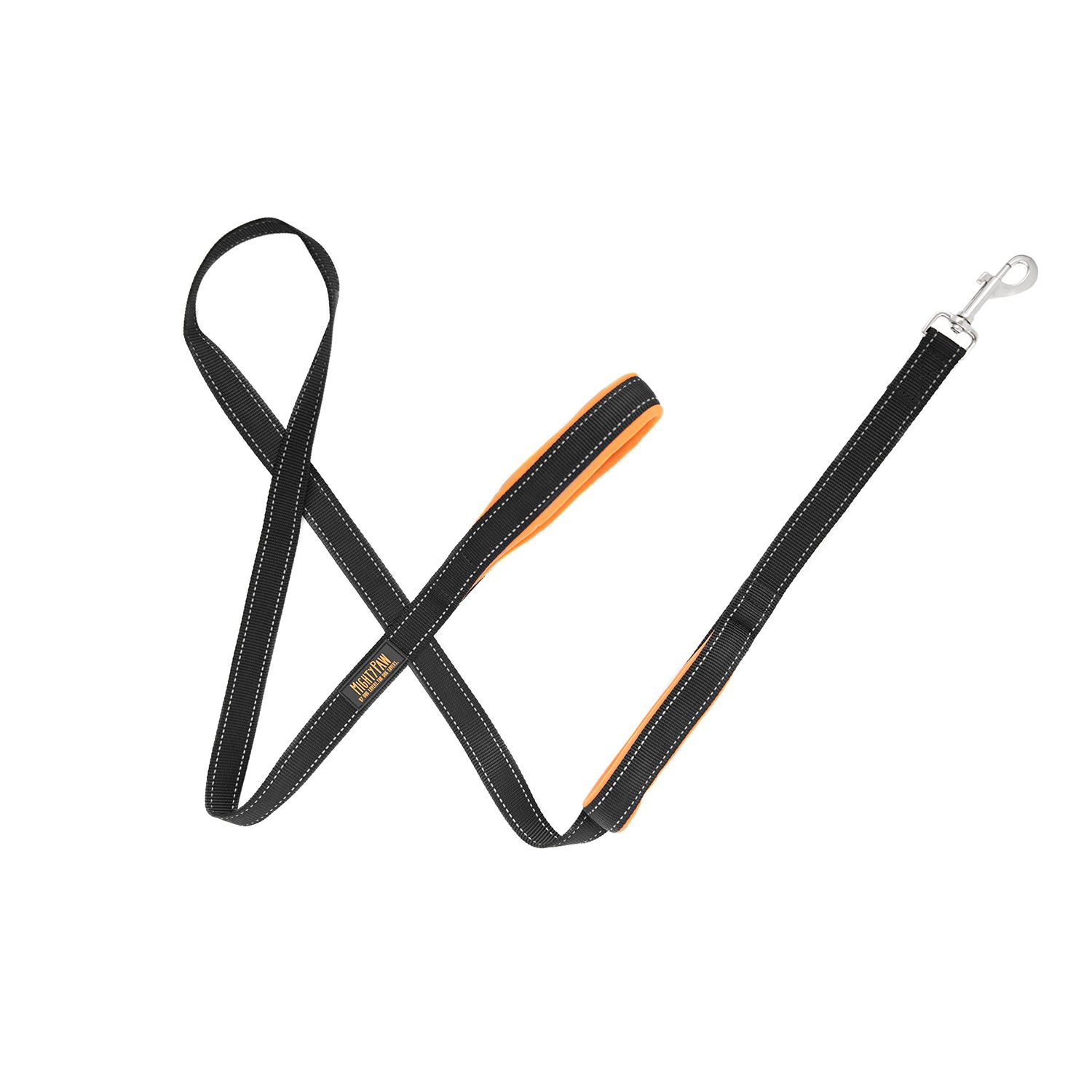 Mighty Paw Dual Handle Dog Leash - Reflective for Night Safety - Padded Leash - Dog Leash with Two Handles - Dog Leash with Carabiner Clip - Traffic Handle Leash - 6 Feet Long Dog Leash (Black/Orange)