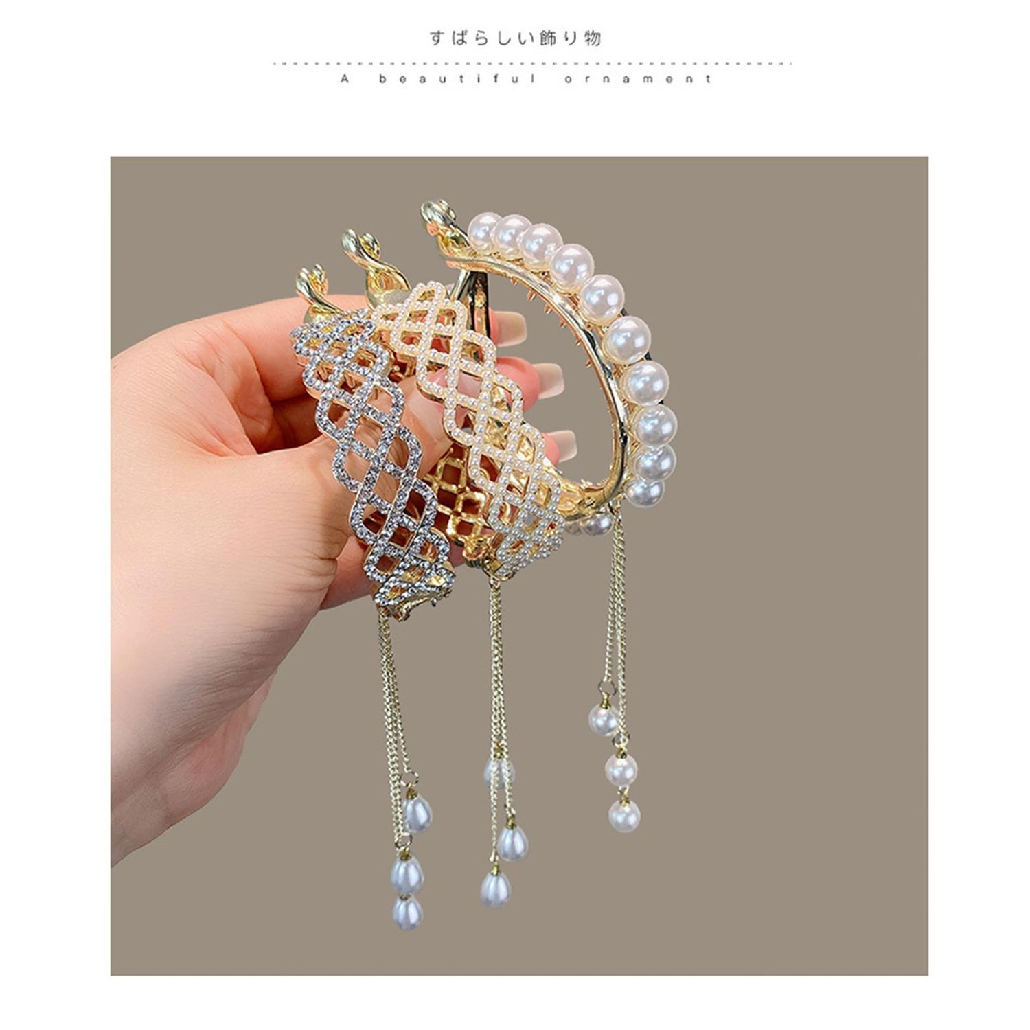 3PCS Pearl Ponytail Hair Accessories Hair Claws Clip French Style Hair Barrette Non Slip Jaw Banana for Women 061