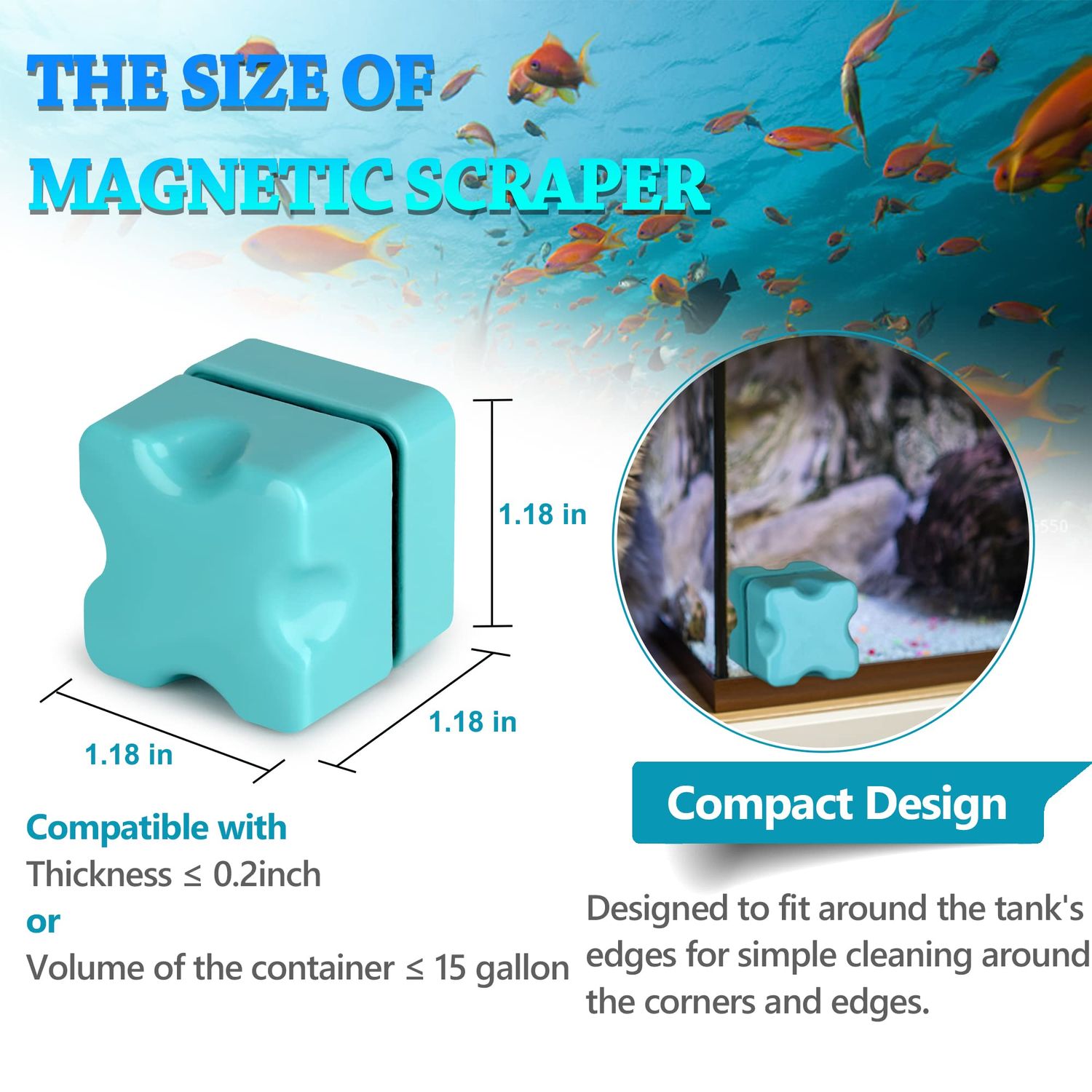 NEPTONION Magnetic Aquarium Fish Tank Glass Algae Scrapers Glass Cleaner Scrubber Clean [Compact, Scratch-Free, Non-Slip, Magnetizing] Mini