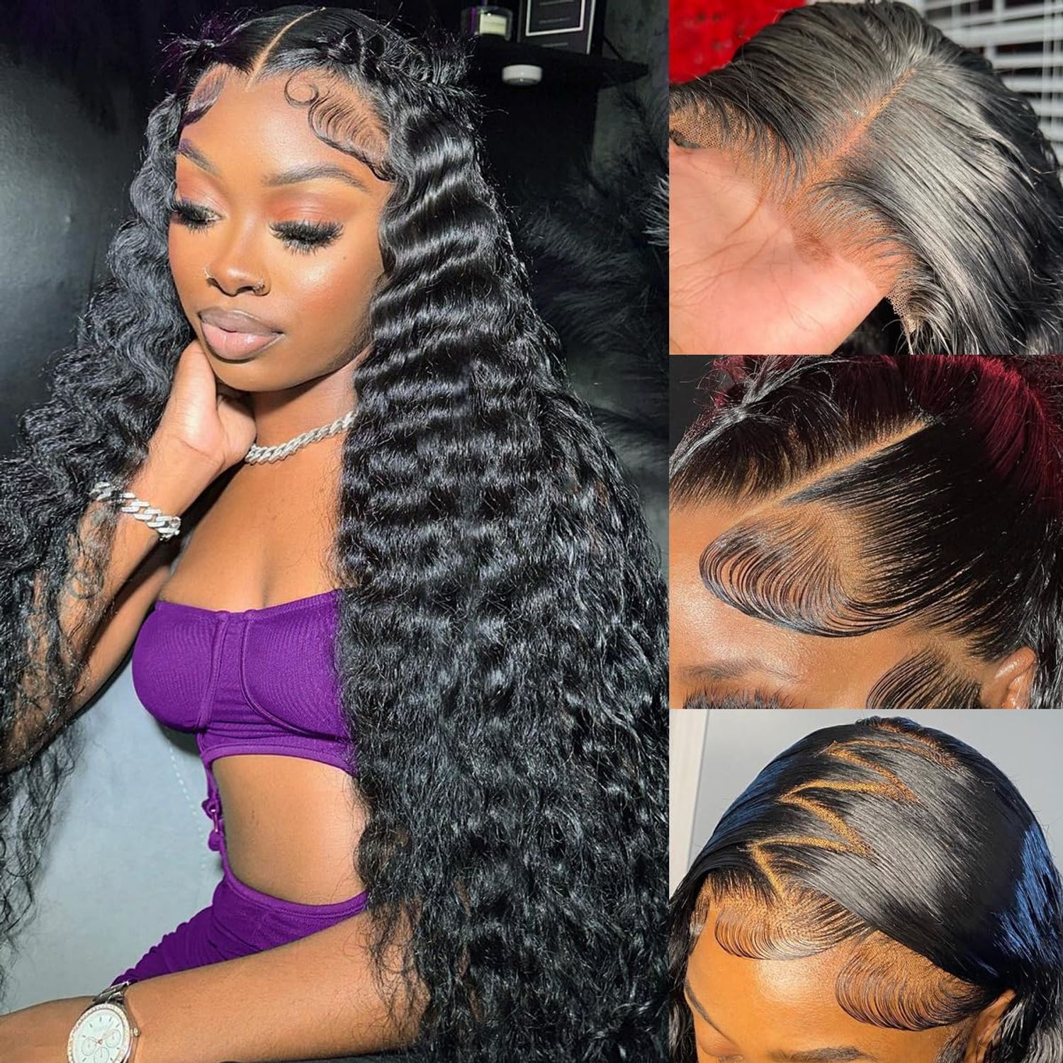 AskWish 30 Inch Lace Front Wig Human Hair Pre Plucked 13x4 Transparent HD Lace Frontal Wigs Human Hair with Baby Hair Deep Wave Lace Front Wigs Human Hair 180% Density Curly Wigs for Black Women