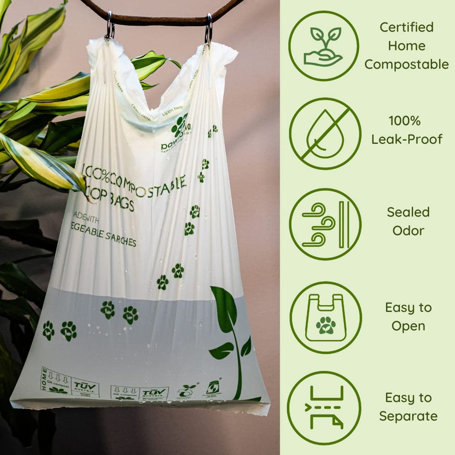 Pawtopia Certified Home Compostable Dog Poop Bags (120 Bags), Biodegradable Poop Bags, Cat Litter, Vegetable Starches, Eco-friendly Dog Waste Bags, Leak proof, Easy to Open, Give Back
