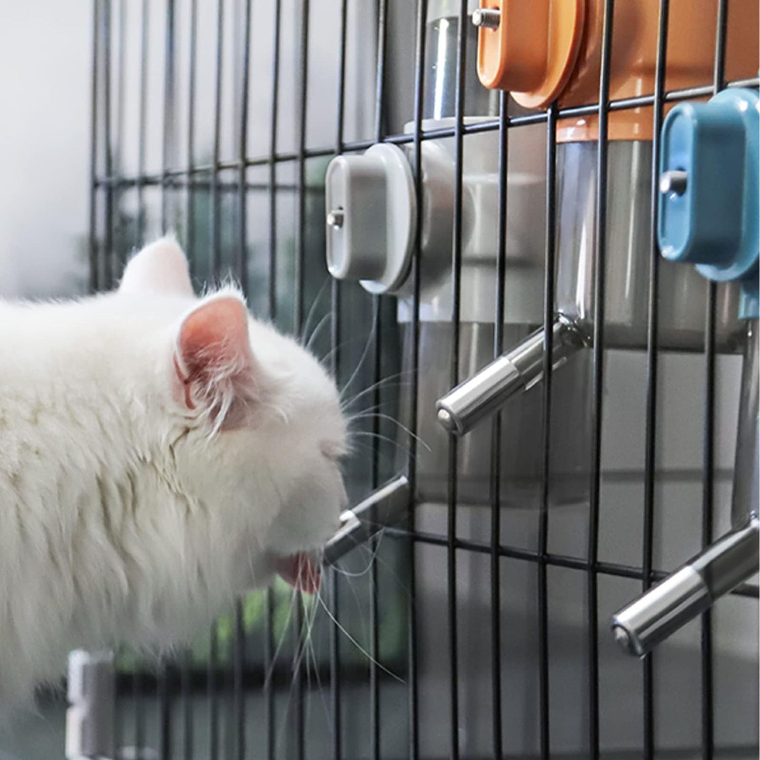 septillar Pet Water Bottle Hanging Dog Water Dispenser Kennel Drinker Kettle Feeder BPA Free Cage Crate Hutch Puppy Cat Rabbit (17oz, Gray)