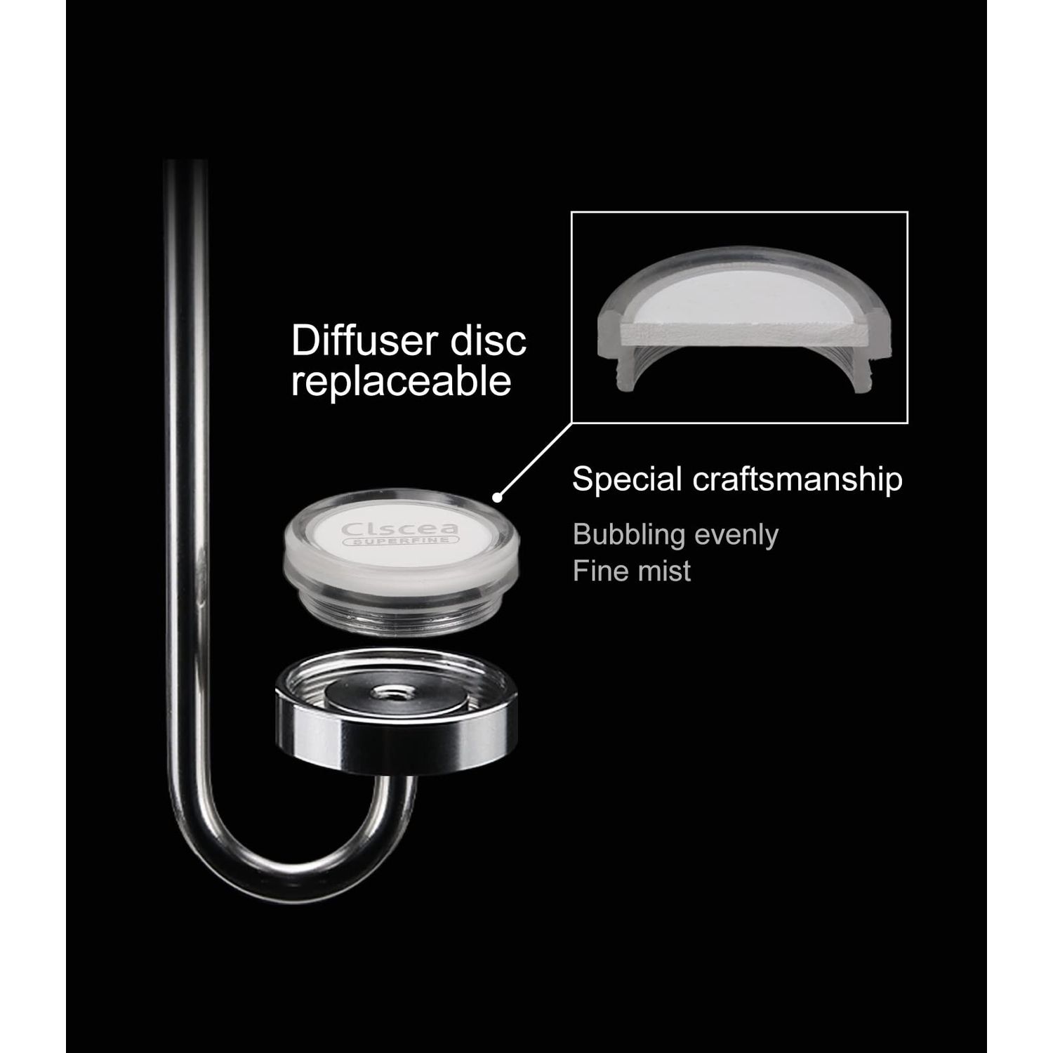 Clscea Aquarium Stainless Steel CO2 Diffuser Atomizer with Integrated Check Valve for Rimless Tanks 40cm
