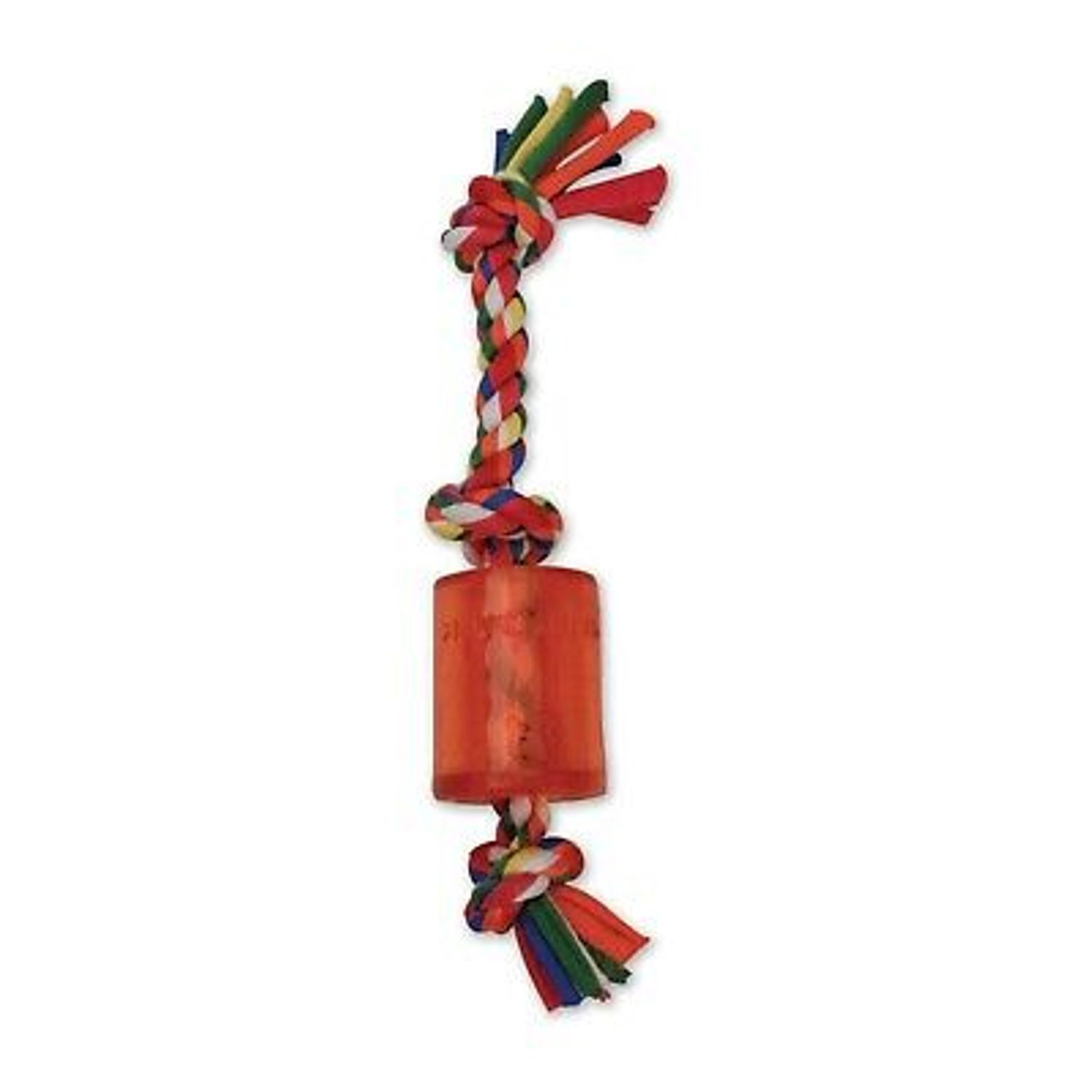 Mammoth Pet Products Cloth Rope Dog Toy 3 Knot Tug with TPR Squeaker, 10 in, SM