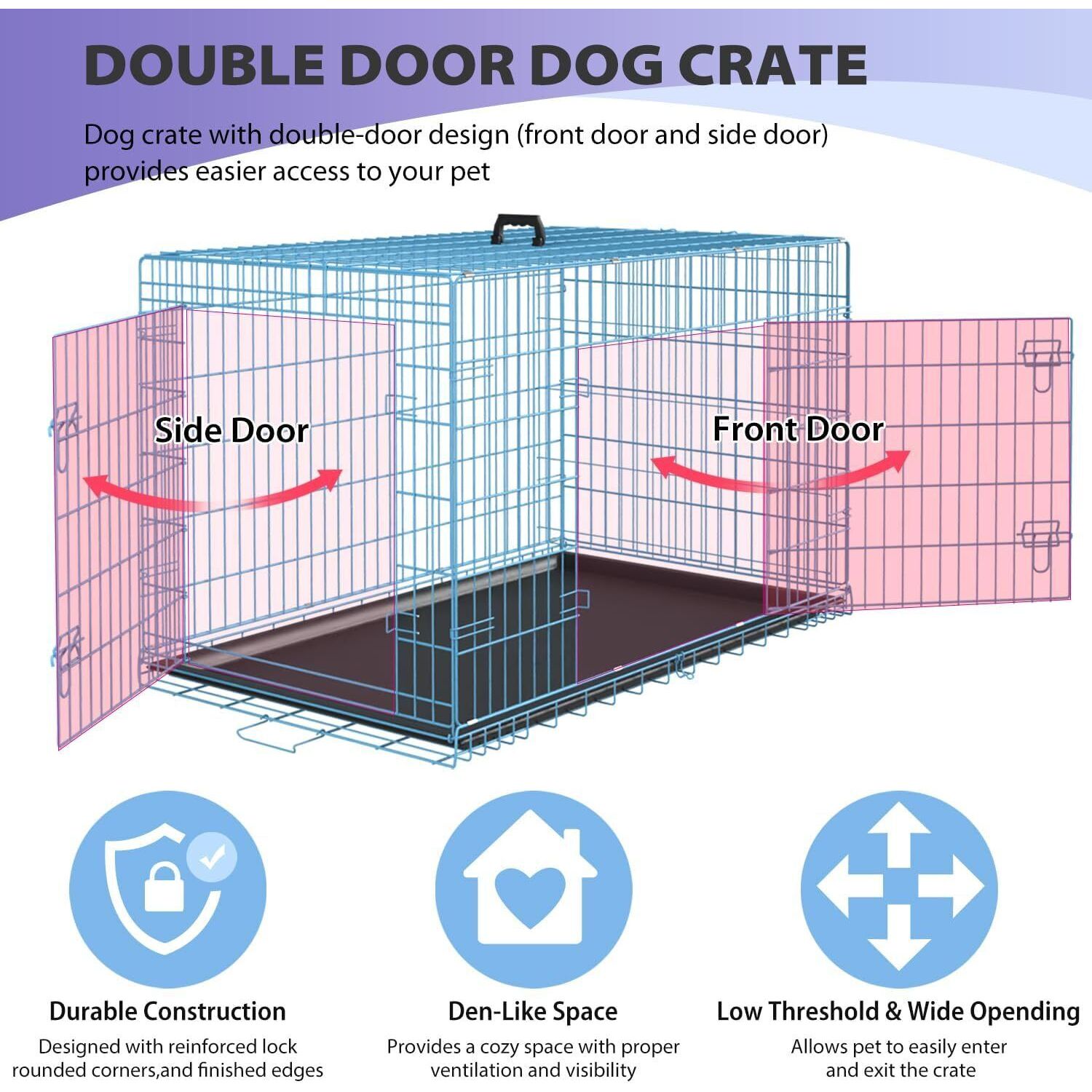 Dog Cage Large Dog Crate Foldable Wire Metal Pet Crate With Double-door And Tray